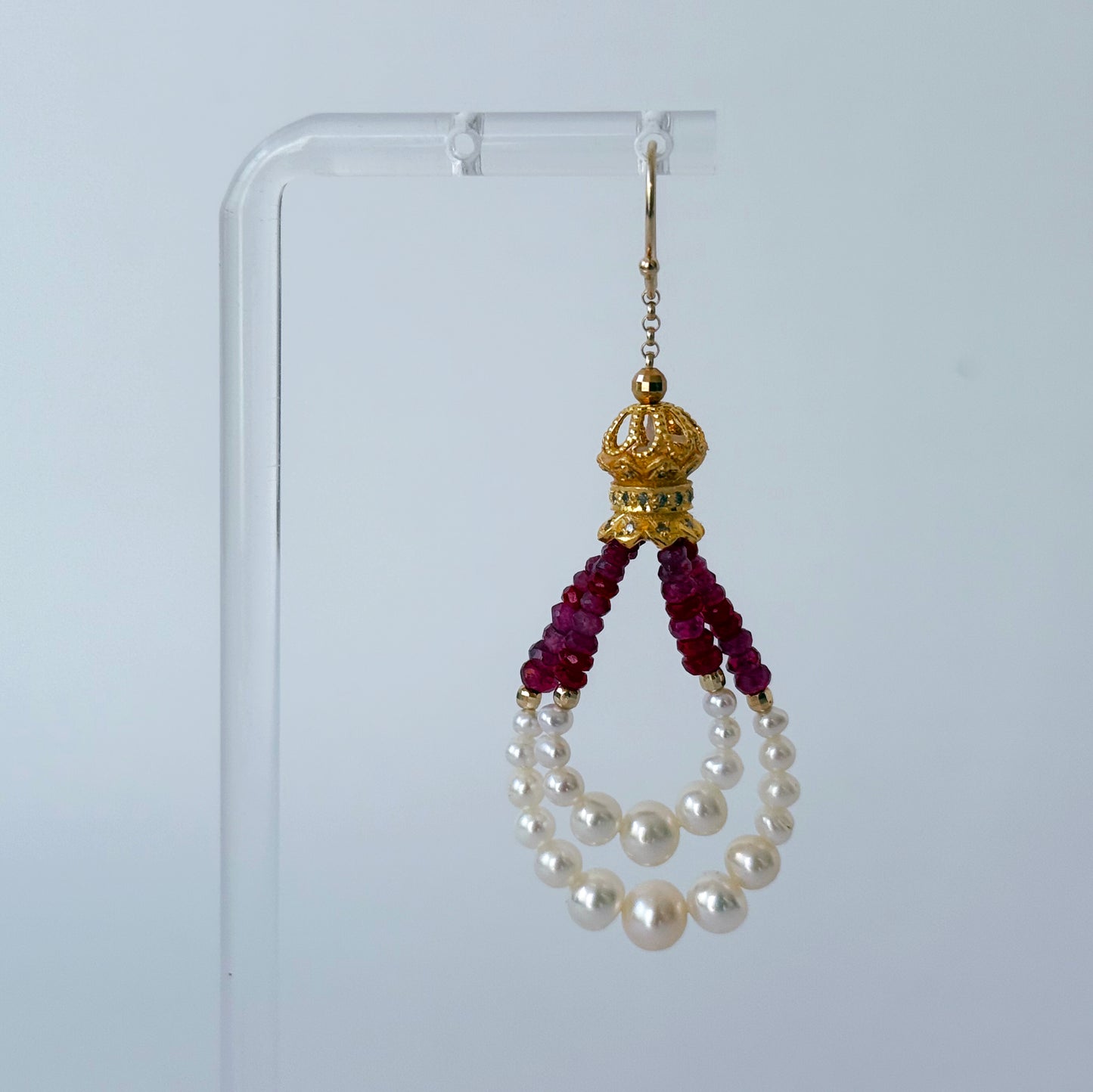 Graduated Ruby, Pearl & 18kYellow Gold Plated Dangle Earrings