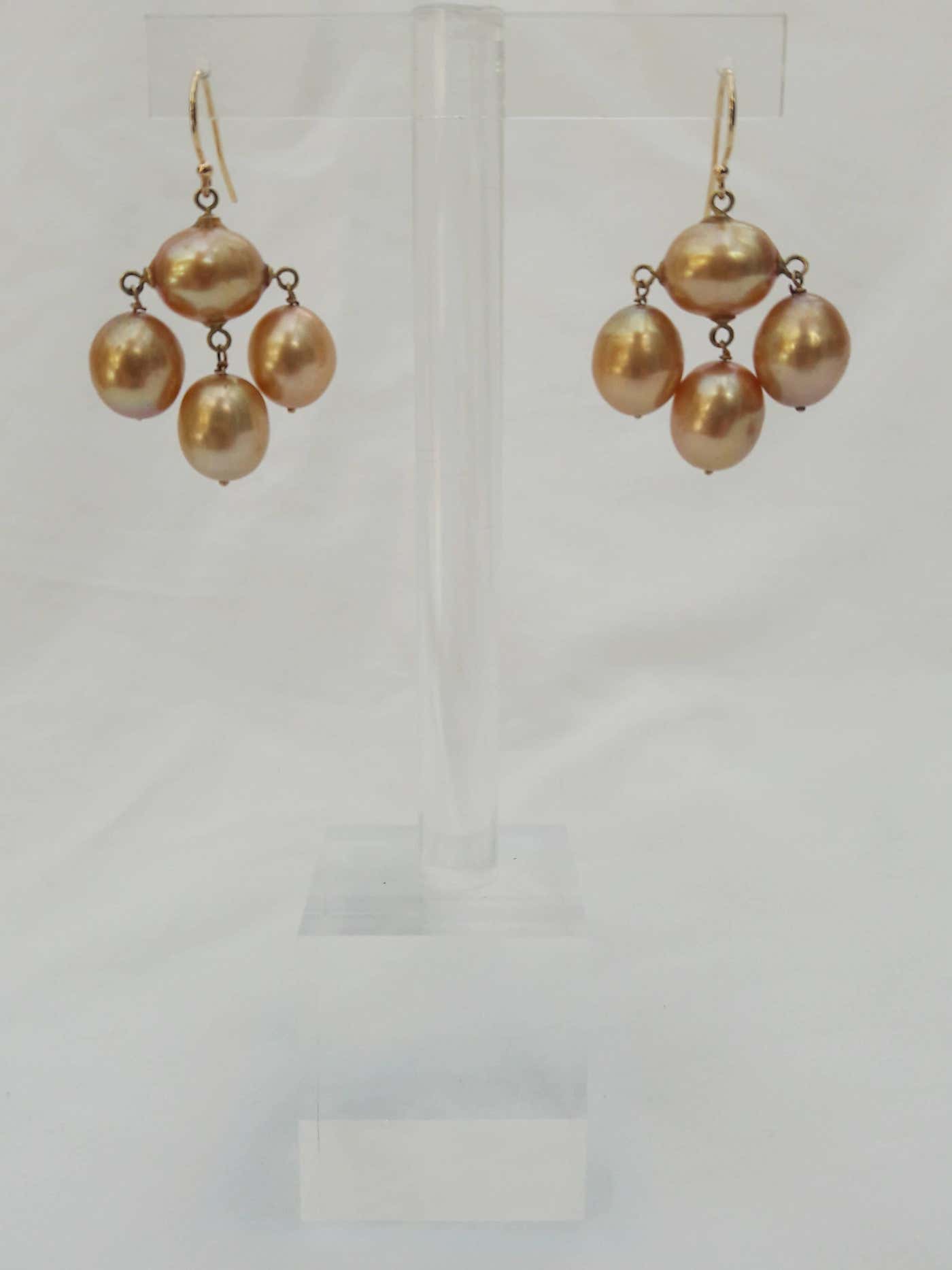 Golden Baroque Pearl Chandelier Earrings & Solid 14k Yellow Gold
