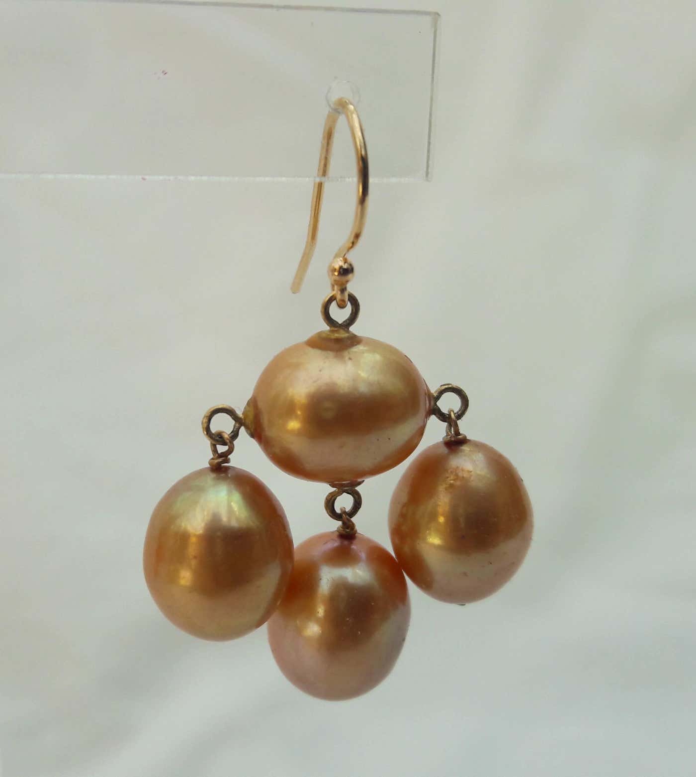 Golden Baroque Pearl Chandelier Earrings & Solid 14k Yellow Gold