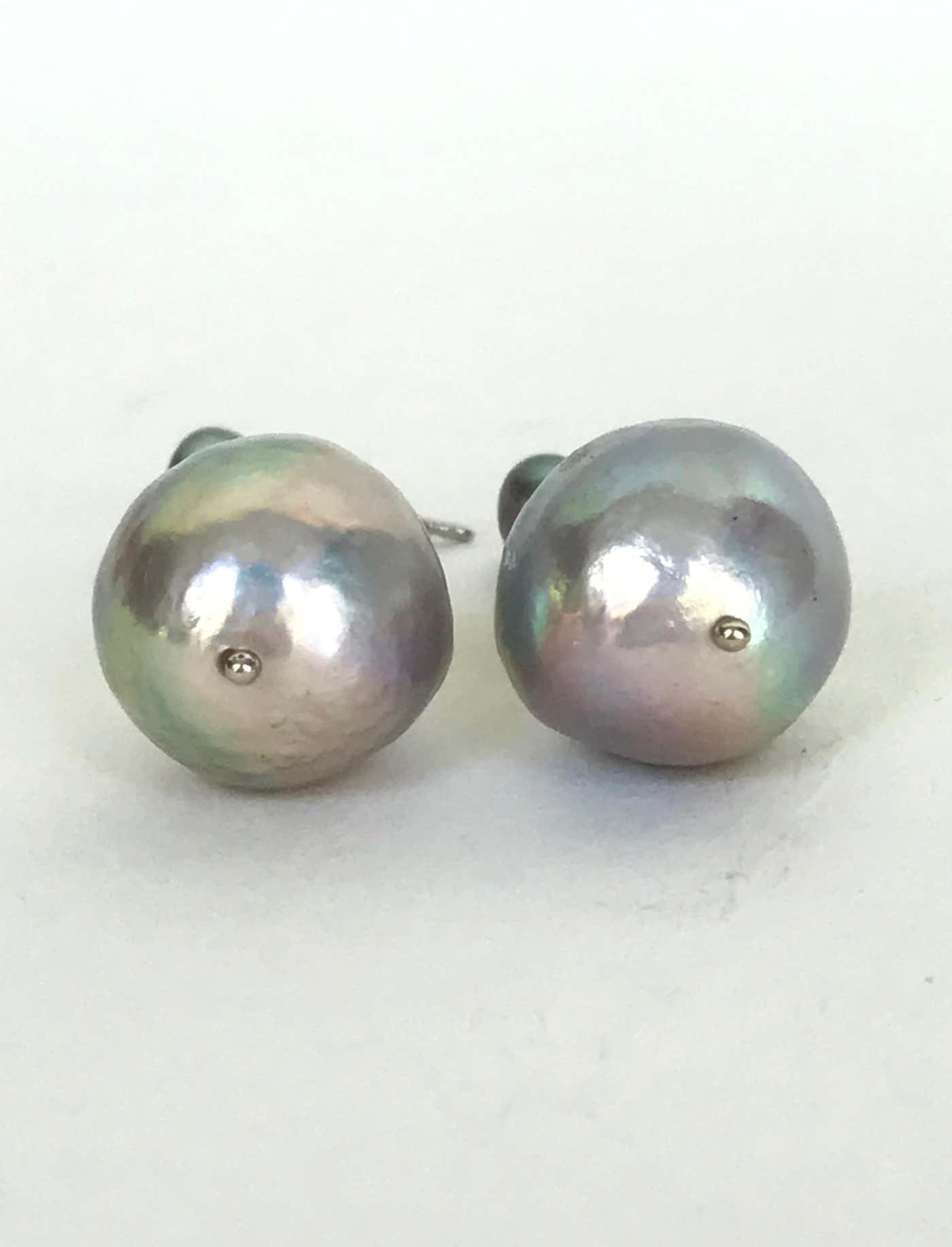 Ombre Grey & White Pearl Earrings with solid 14k White Gold