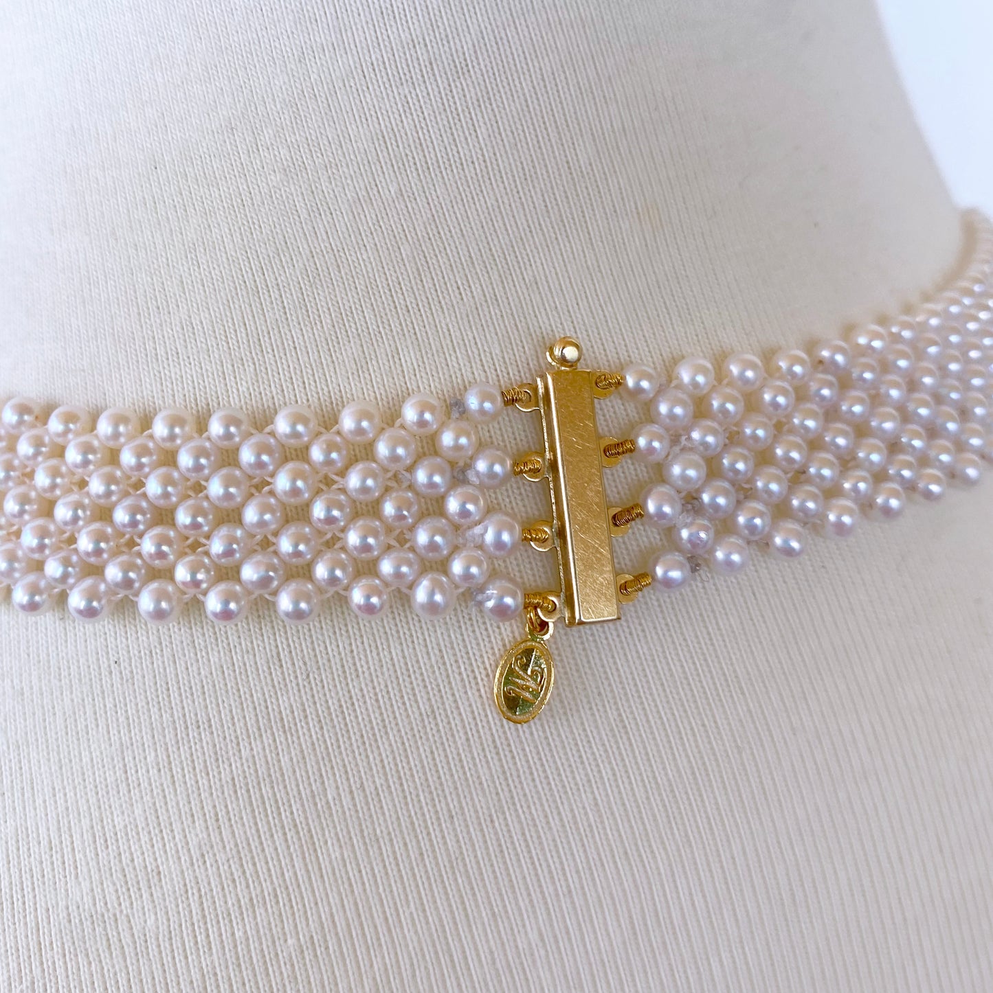 Woven Pearl, Coral, & LapisAmerican Flag Necklace with 14k Yellow Gold