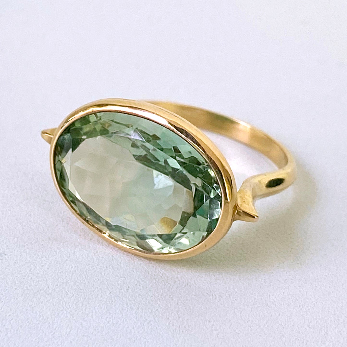 Green Amethyst & Solid 14k Yellow Gold Ring