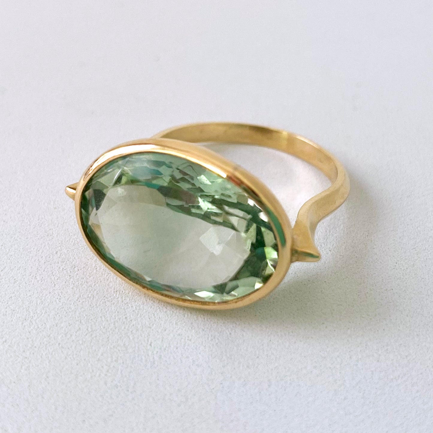 Green Amethyst & Solid 14k Yellow Gold Ring