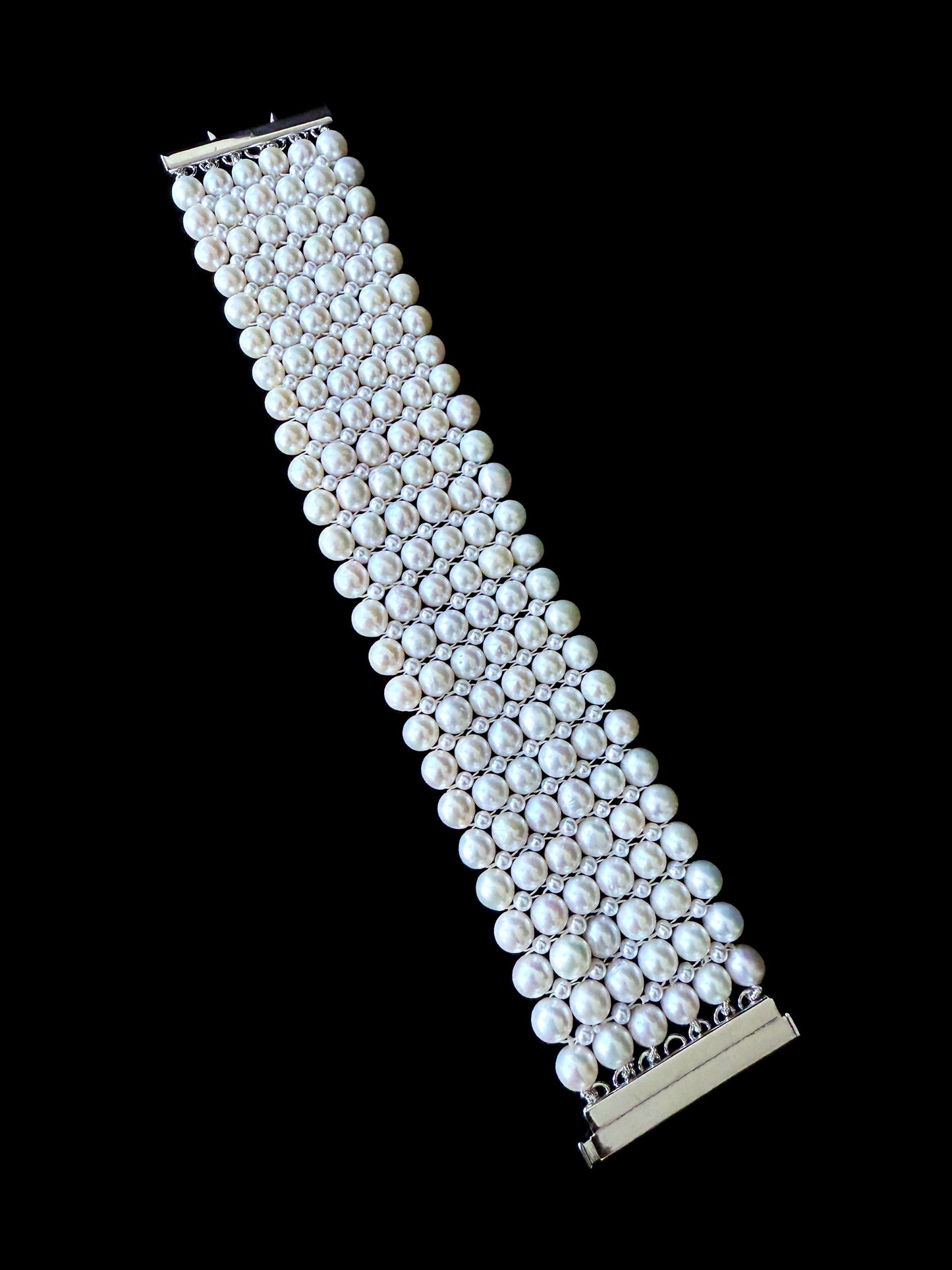 All Pearl Woven Bracelet with Silver - Rhodium Plated Clasp