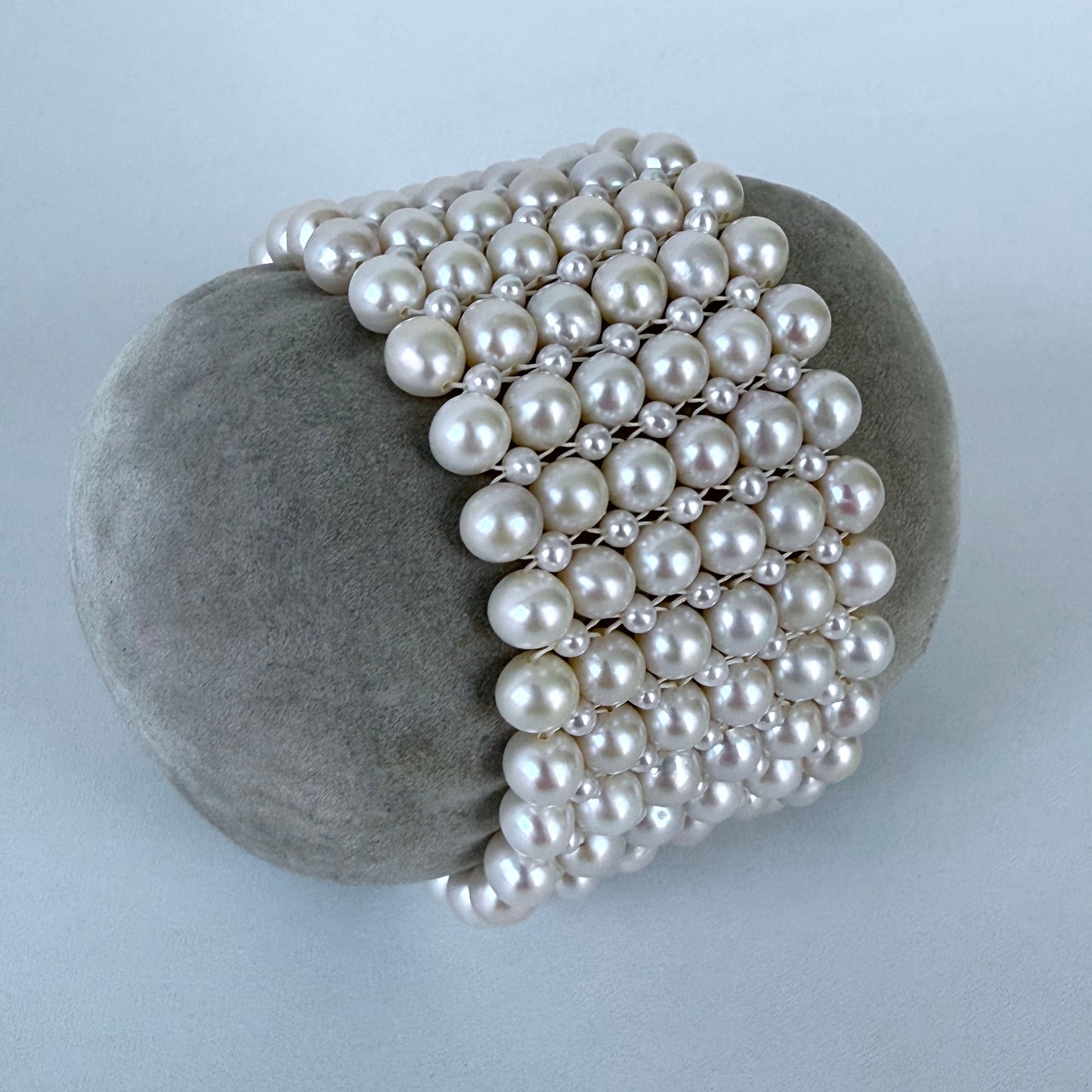 All Pearl Woven Bracelet with Silver - Rhodium Plated Clasp