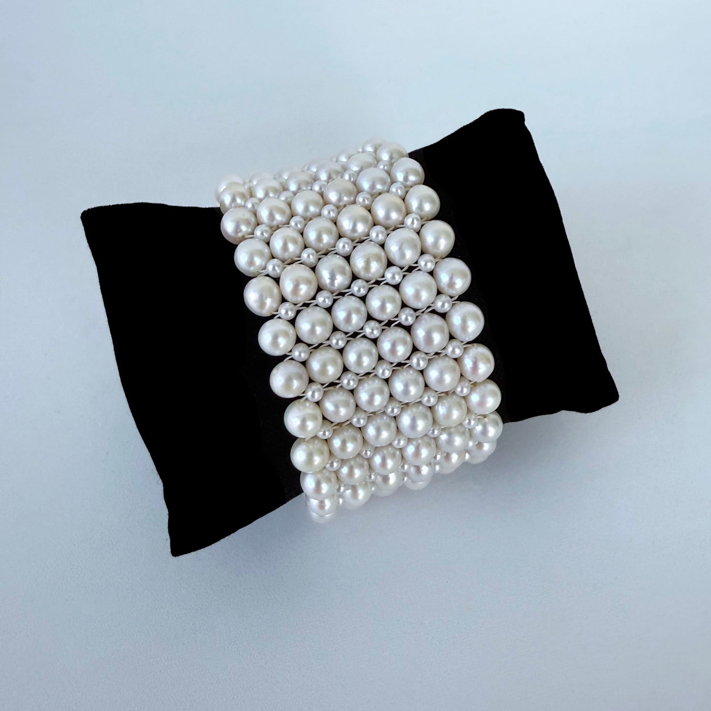 All Pearl Woven Bracelet with Silver - Rhodium Plated Clasp