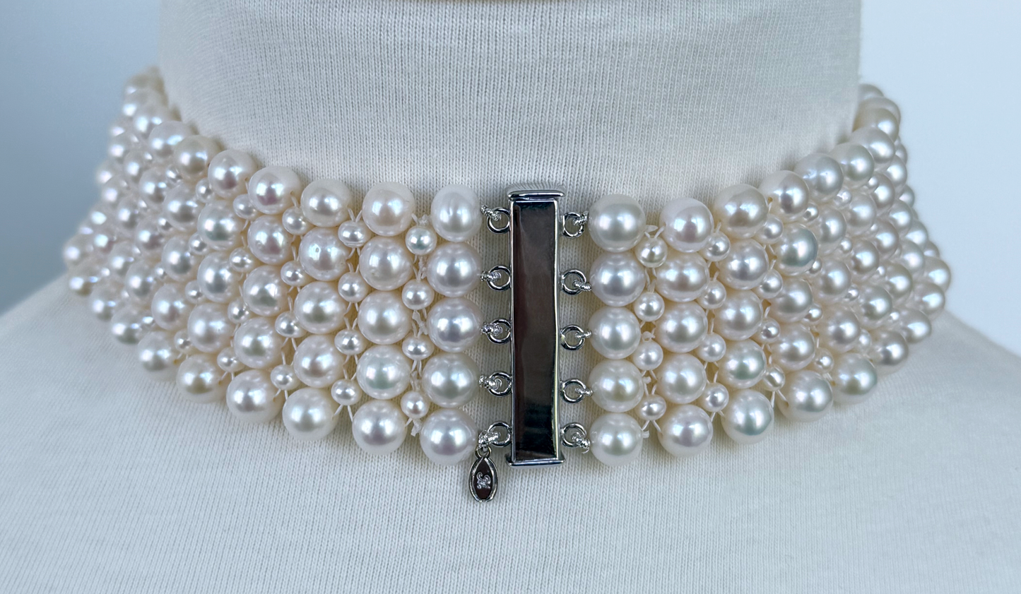 Pearl Woven Choker with Sliding Magnetic Clasp