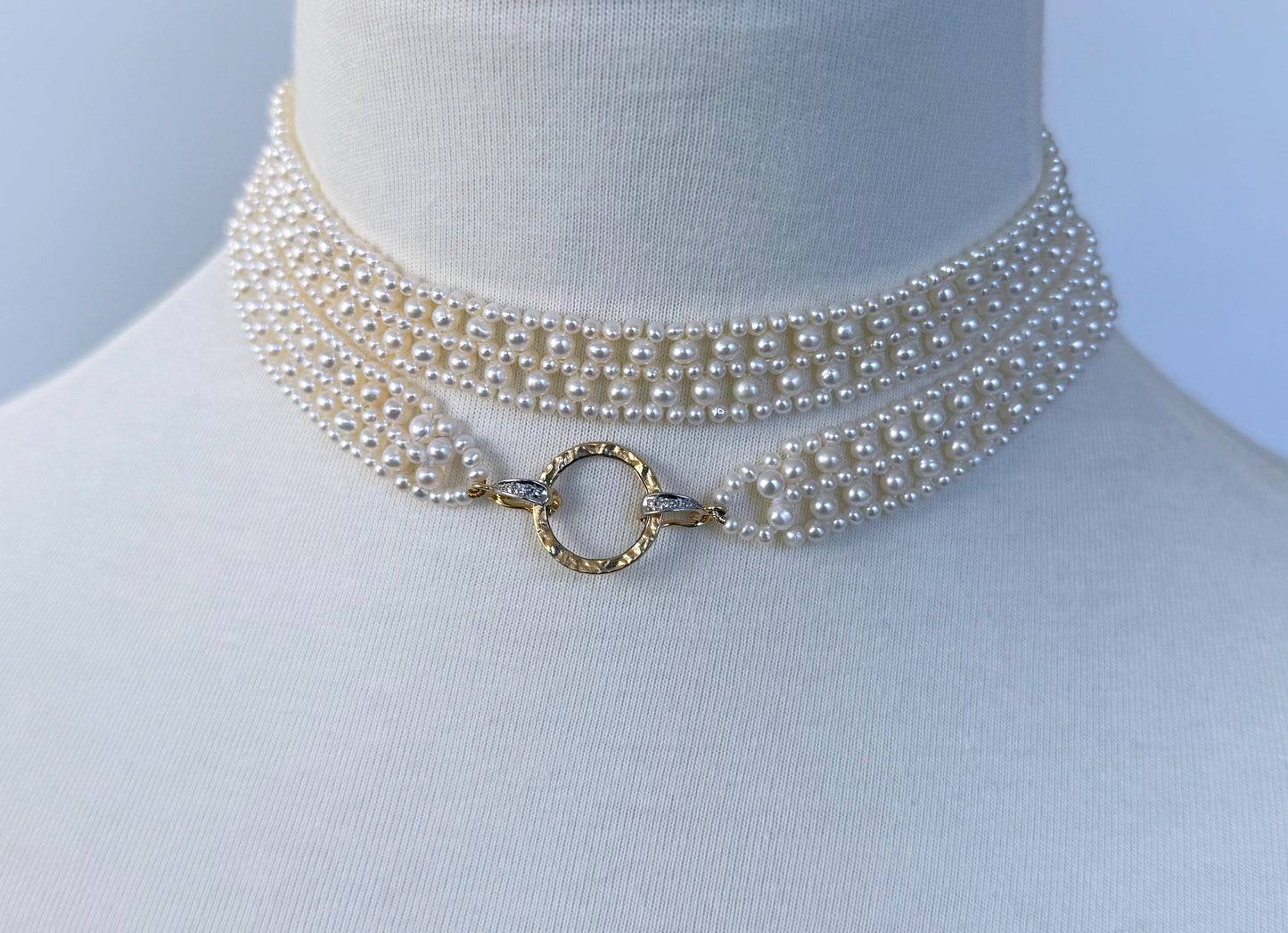 Bridal Pearl Sautoir with Diamonds & Solid 14k Yellow Gold