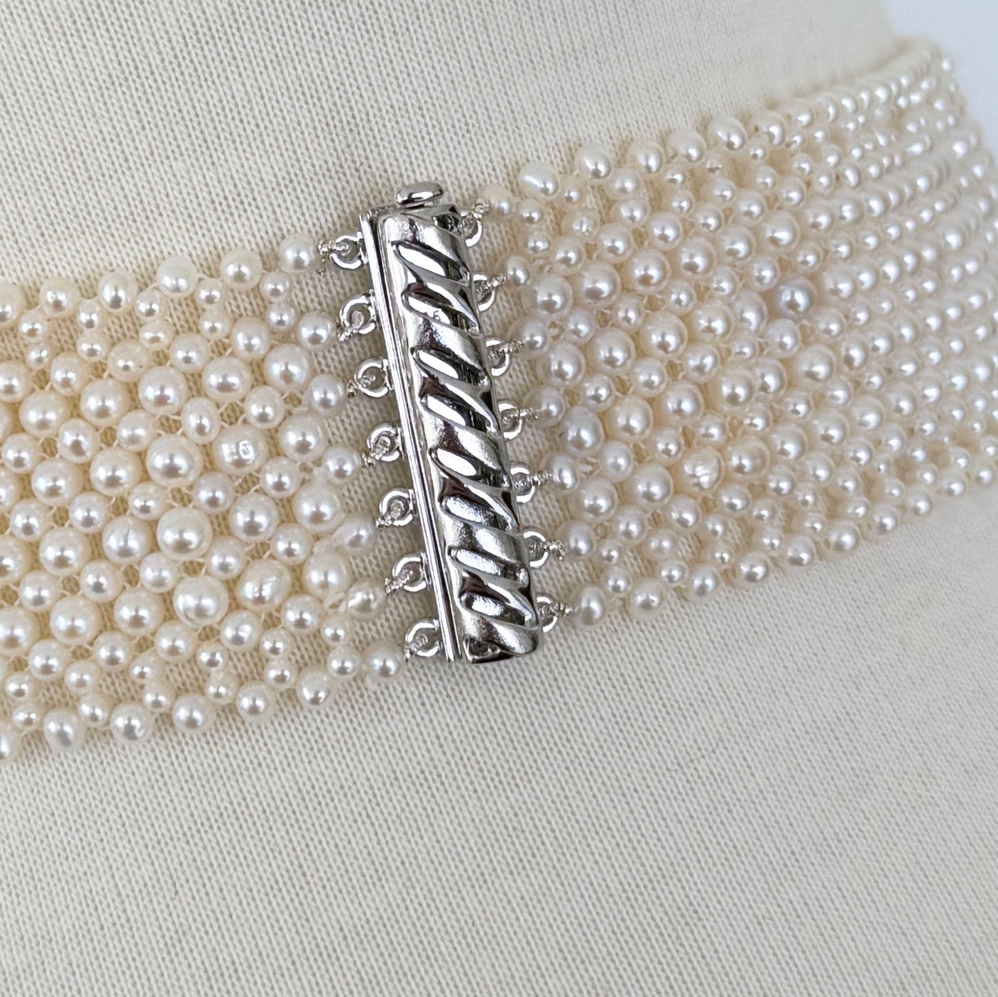 Pearl Woven Bridal Choker with Rhodium Silver