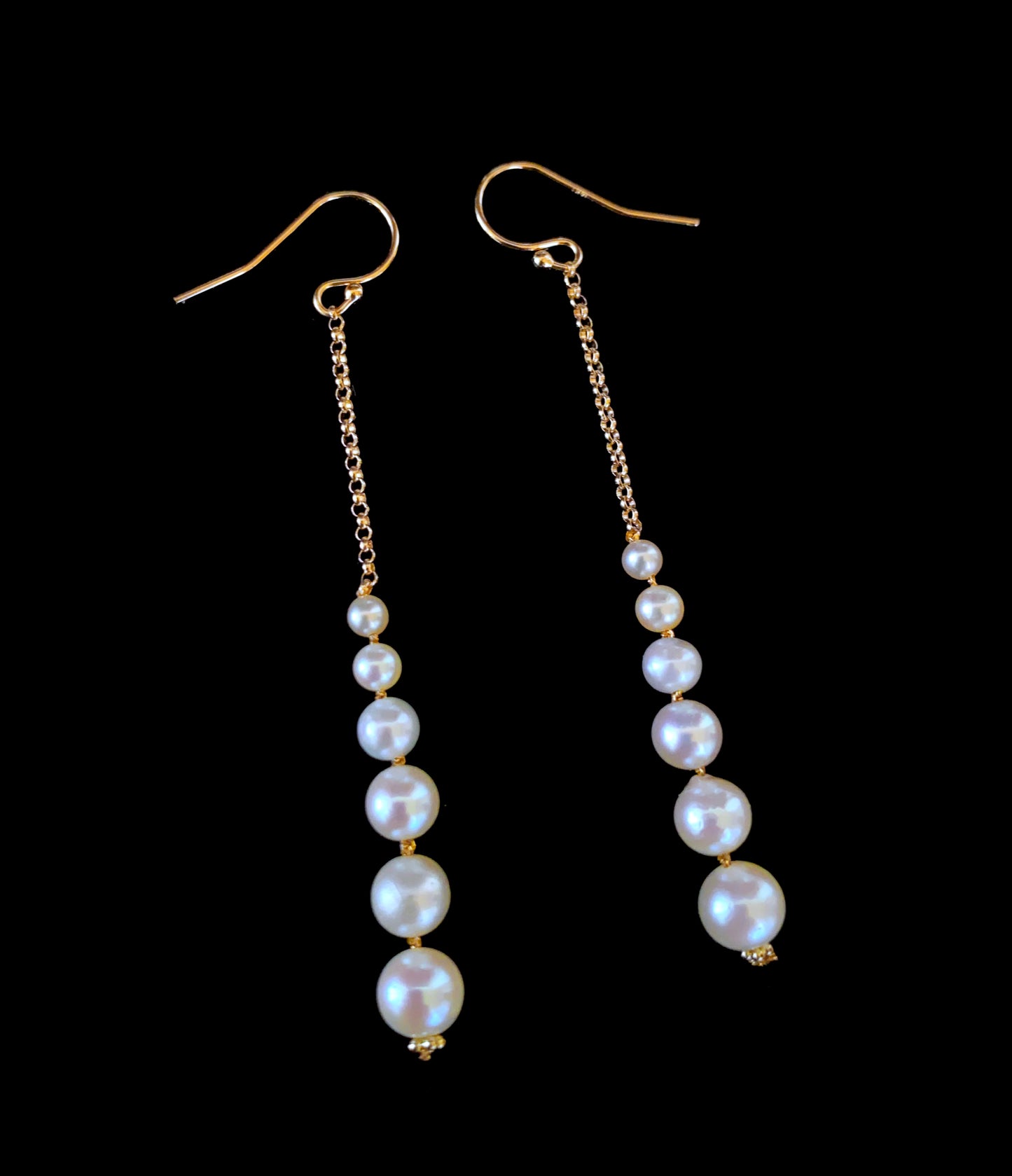 Dangle Graduated Pearl Earrings with solid 14k Yellow Gold