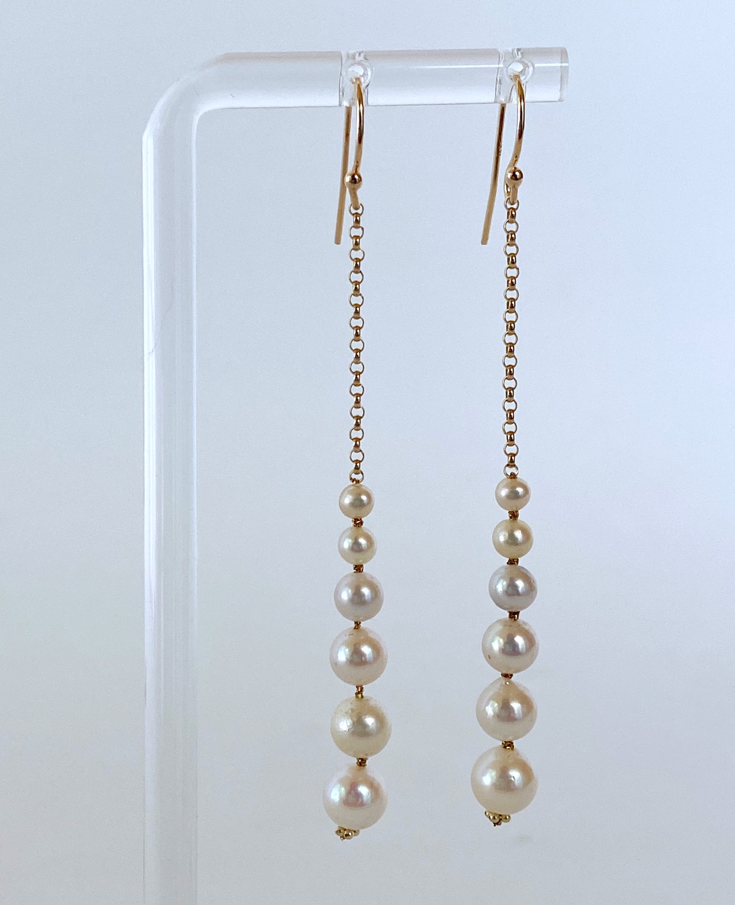 Dangle Graduated Pearl Earrings with solid 14k Yellow Gold