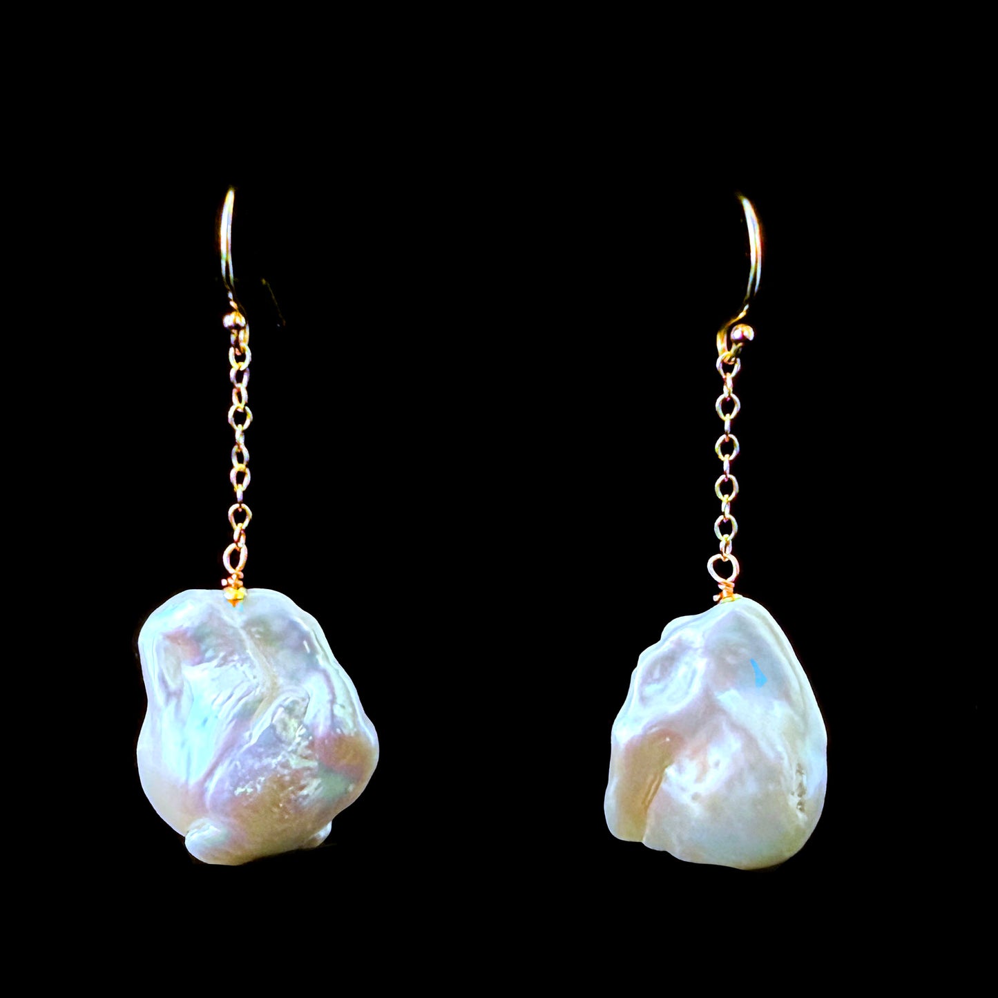 Baroque Pearl Dangle Earrings with Solid 14k Yellow Gold