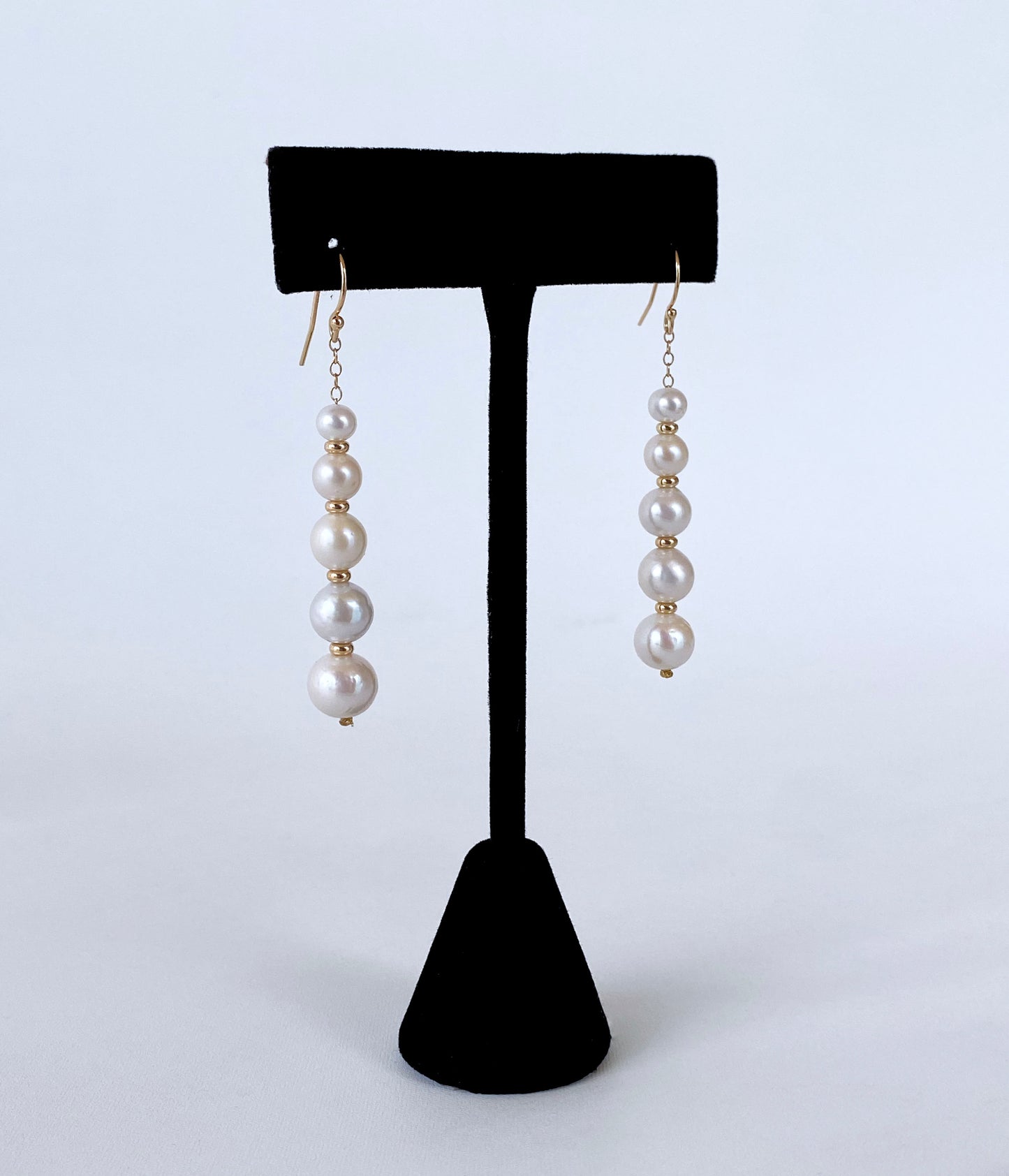 Graduated Pearl Dangle Earrings with Solid 14k Yellow Gold Hooks