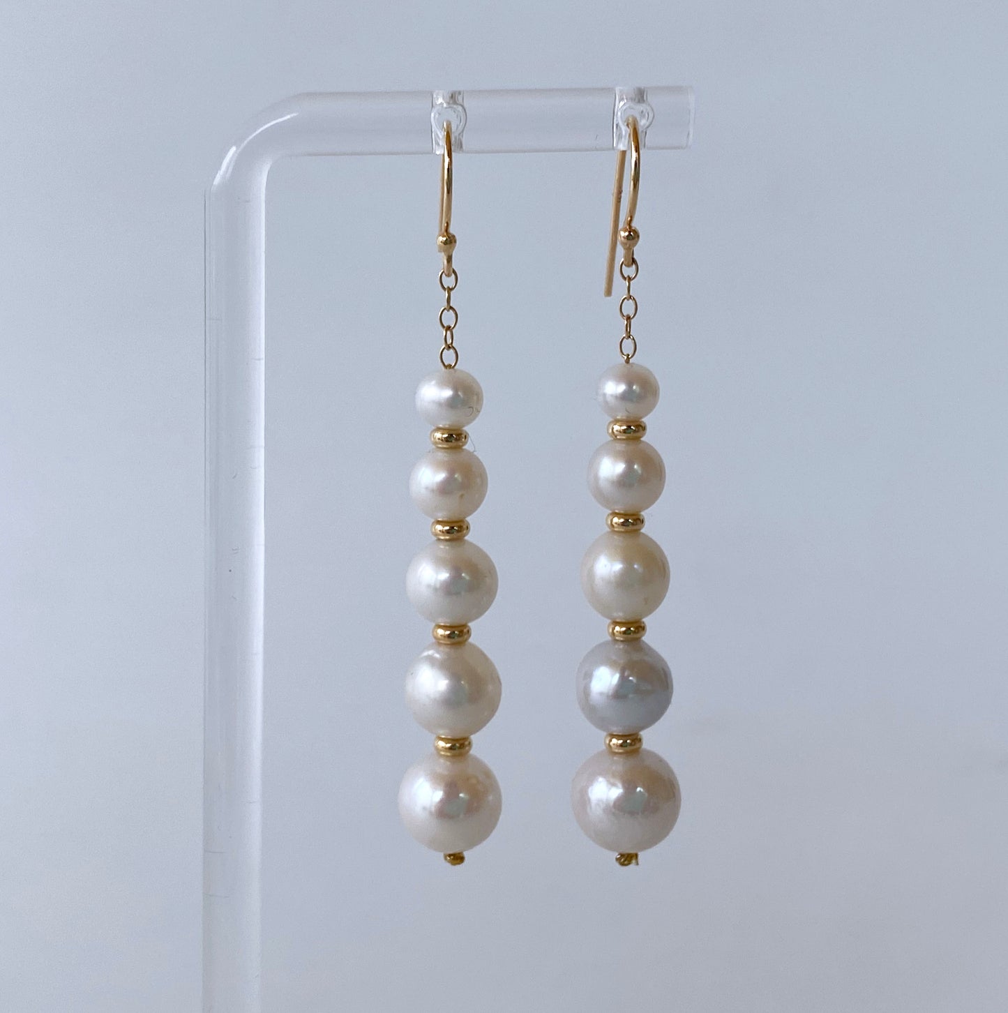 Graduated Pearl Dangle Earrings with Solid 14k Yellow Gold Hooks