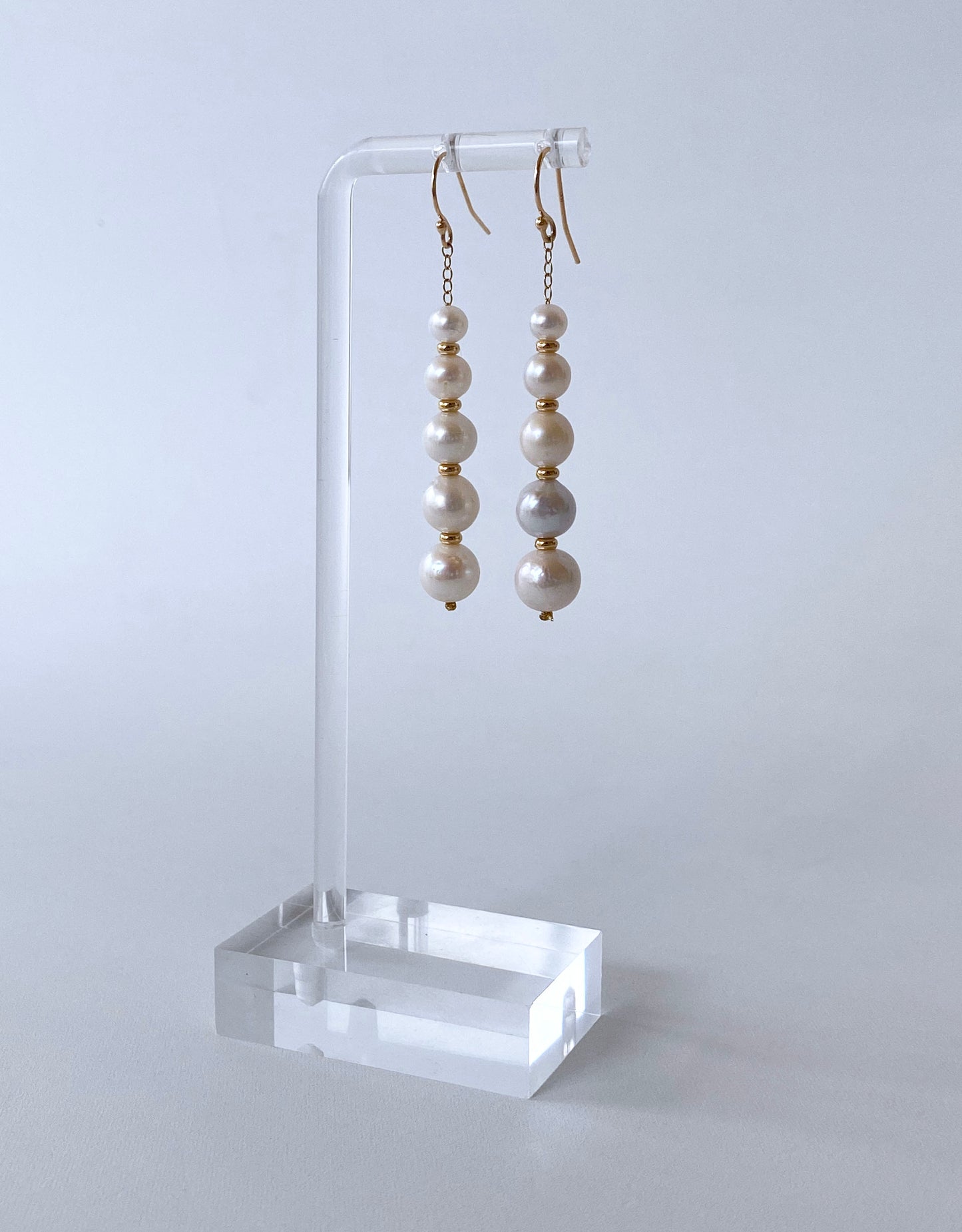 Graduated Pearl Dangle Earrings with Solid 14k Yellow Gold Hooks