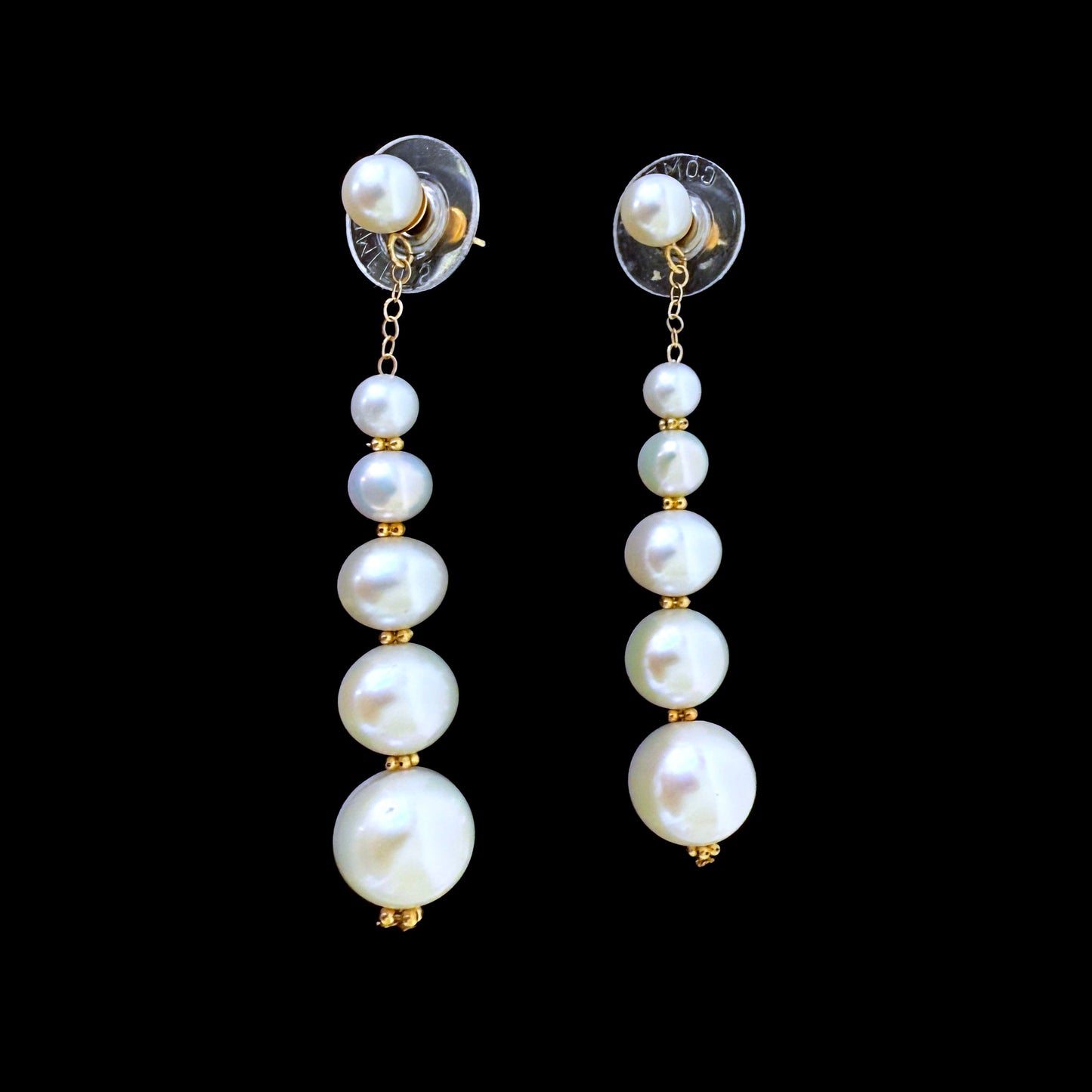 Graduated Pearl Studded Dangle Earrings with Solid 14k Yellow Gold
