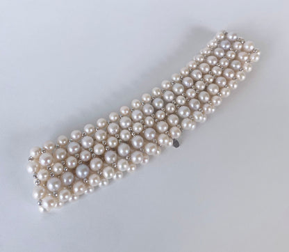 Woven Pearl Choker with Gold Plated Disco Accents & Decorative Clasp