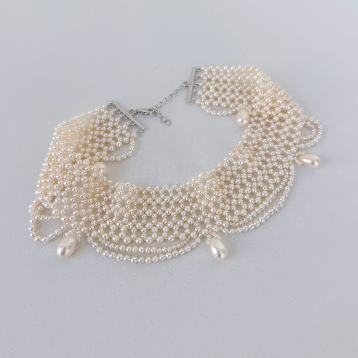 Bridal Pearl Draped Choker with Adjustable Rhodium Clasp