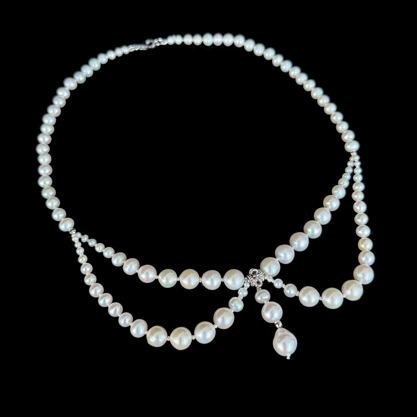 Pearl Draped Necklace With Rhodium Silver Findings