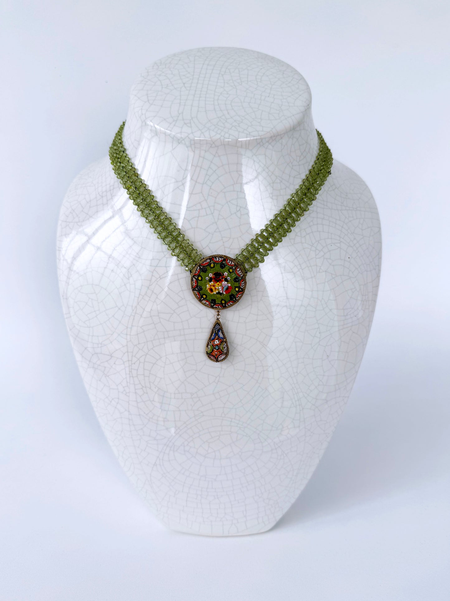 Peridot, Mosaic & 18k Gold Plated Woven Necklace