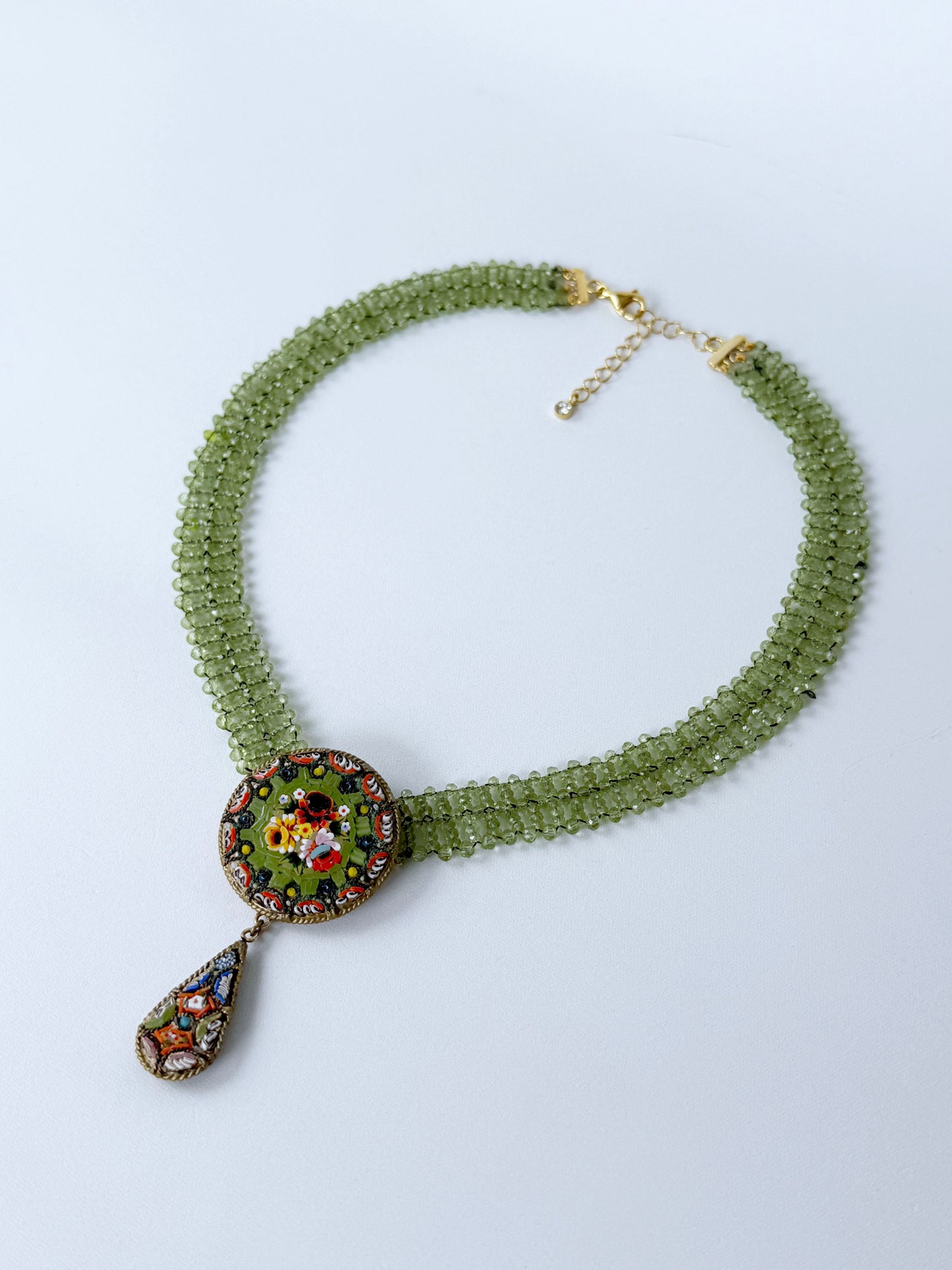 Peridot, Mosaic & 18k Gold Plated Woven Necklace
