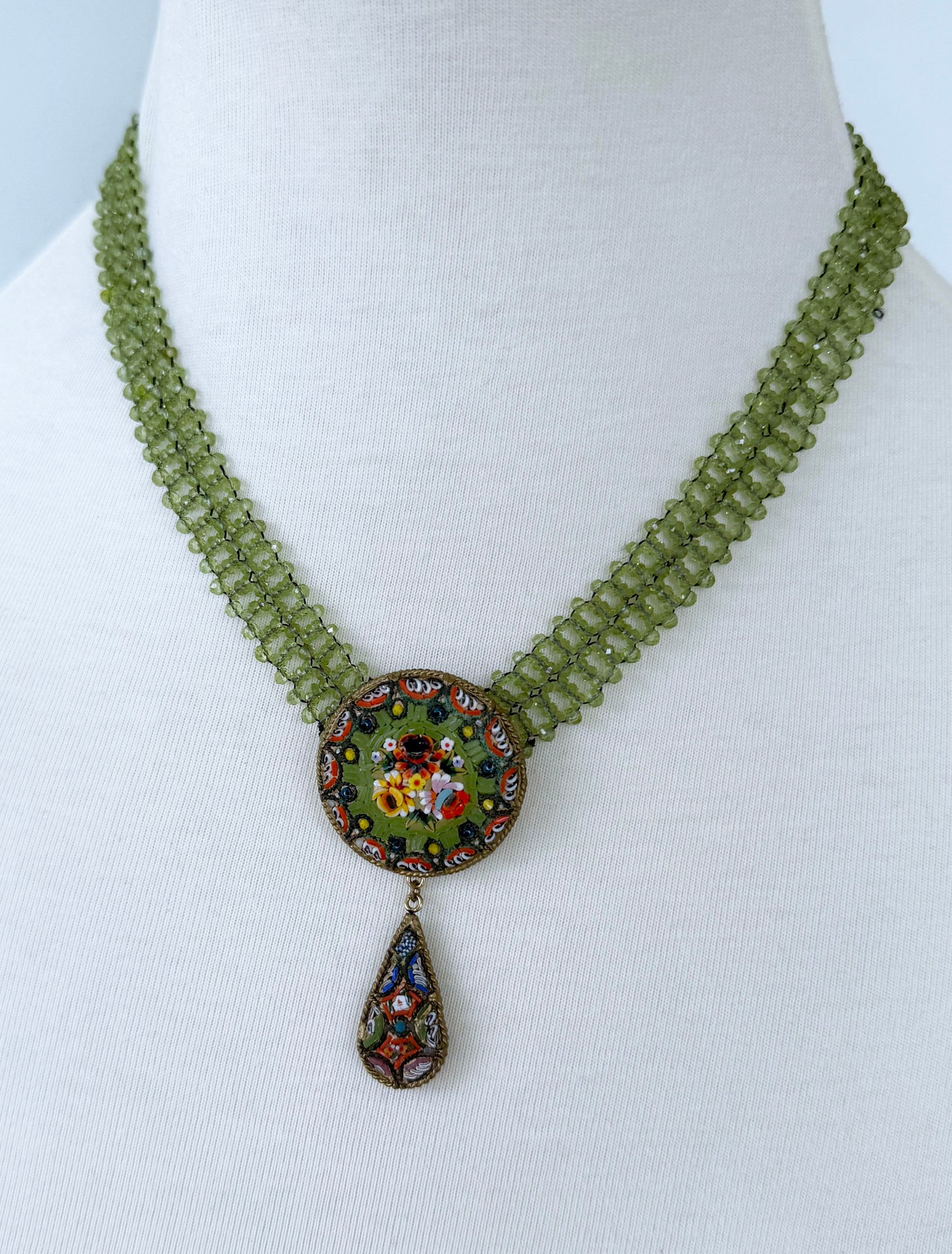 Peridot, Mosaic & 18k Gold Plated Woven Necklace