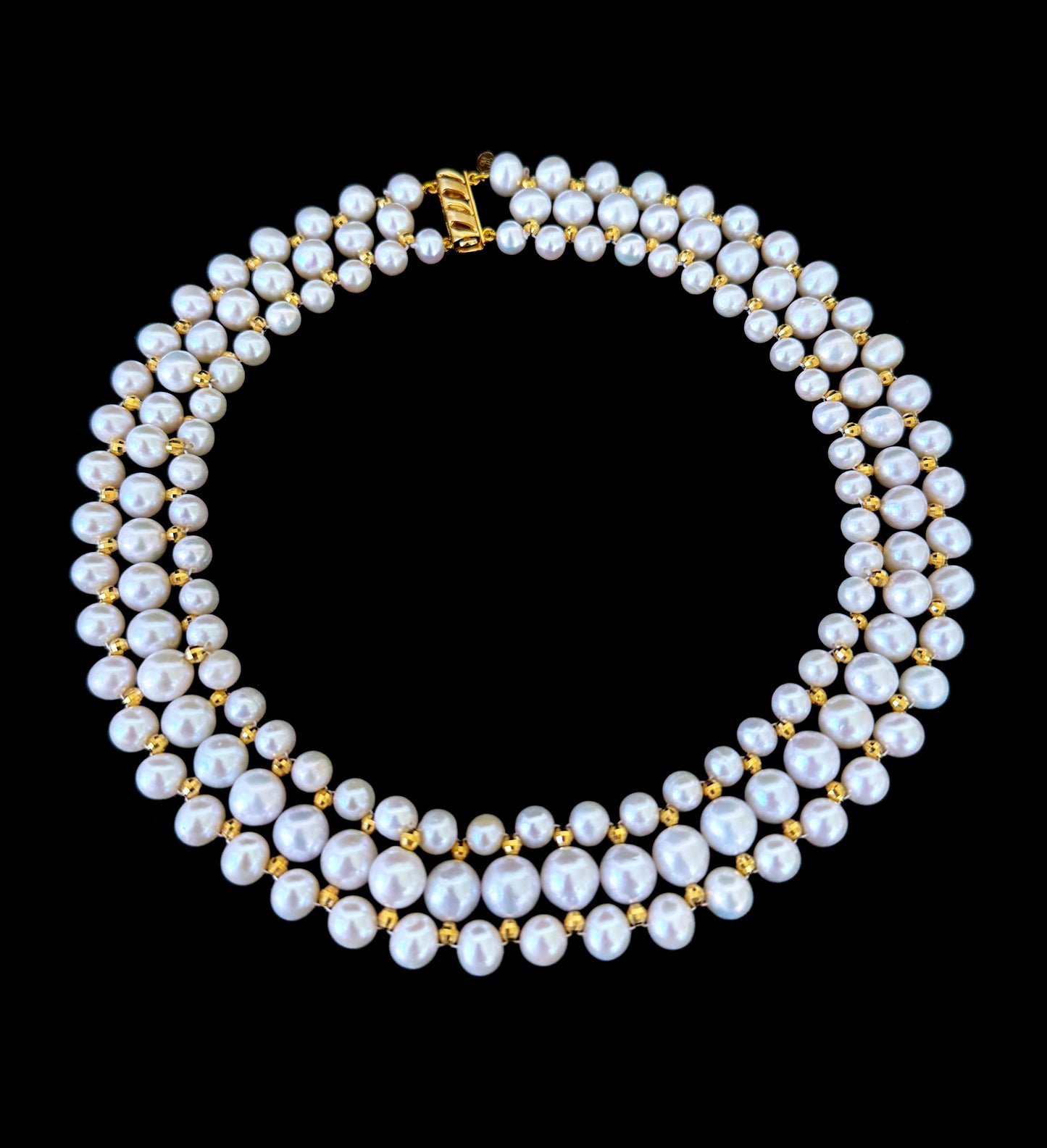 Pearl Woven Necklace with 18k Plated Faceted Beads