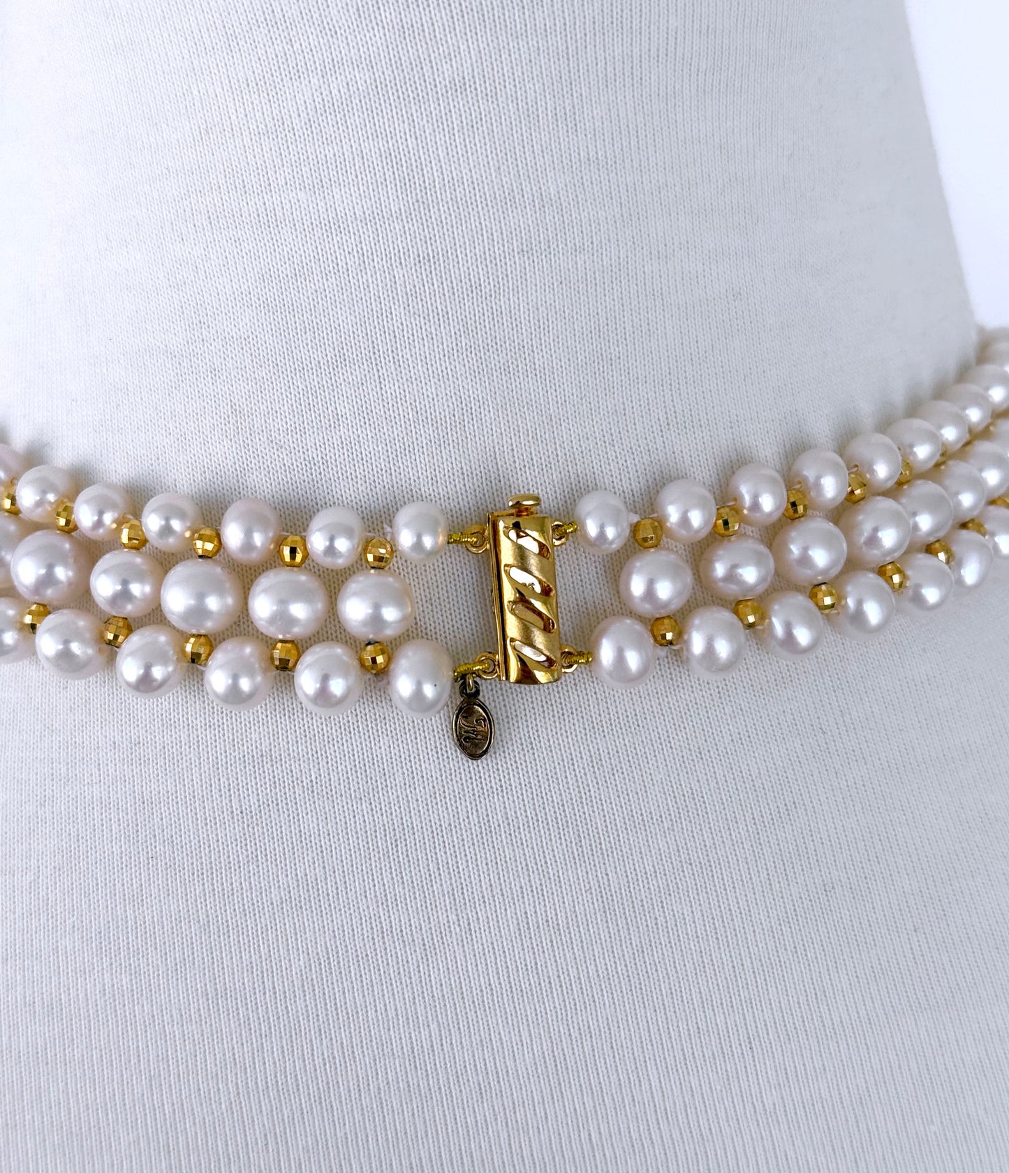 Pearl Woven Necklace with 18k Plated Faceted Beads
