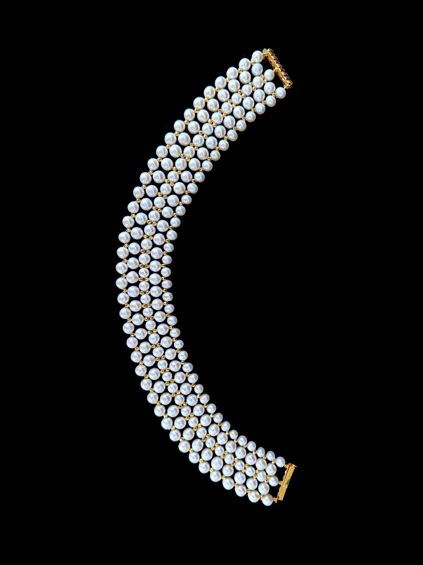 Pearl Woven Choker with 18k Yellow Gold Plated Faceted Beads