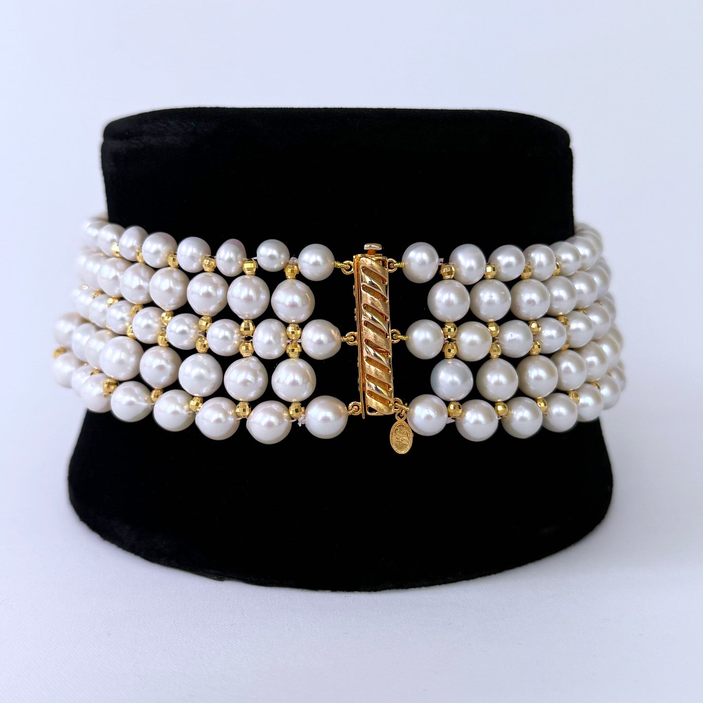 Pearl Woven Choker with 18k Yellow Gold Plated Faceted Beads