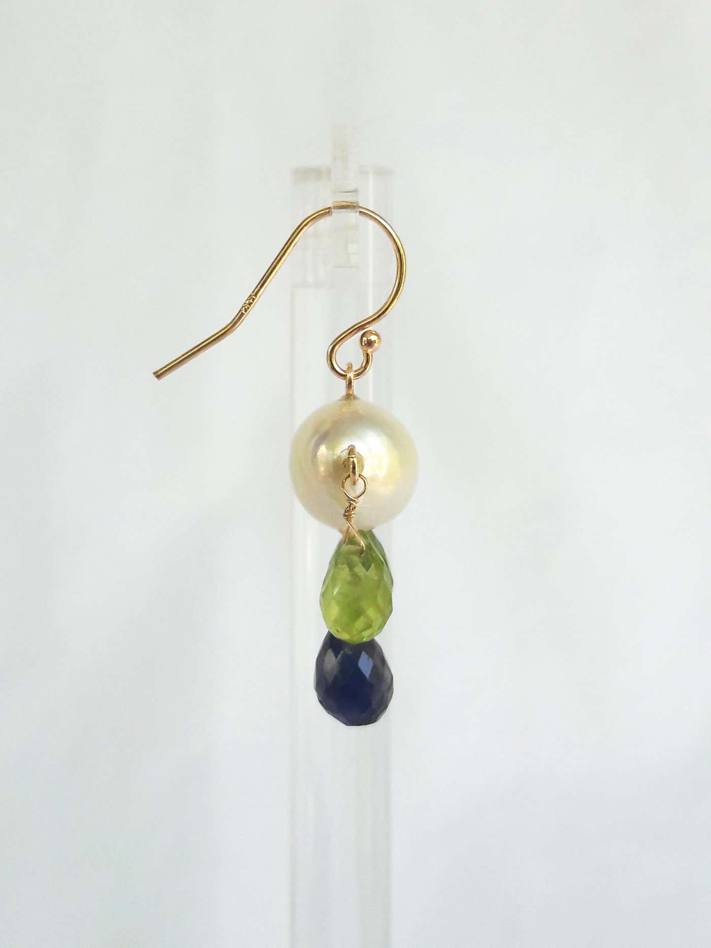 Pearl Chandelier Earrings with Iolite, Peridot & solid 14k Yellow Gold
