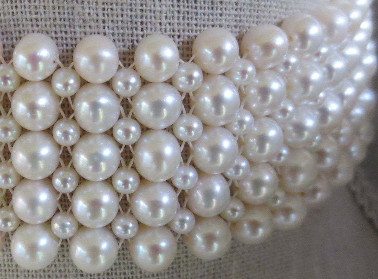 Statement White Pearl Woven Choker with White Gold Plated Silver Clasp