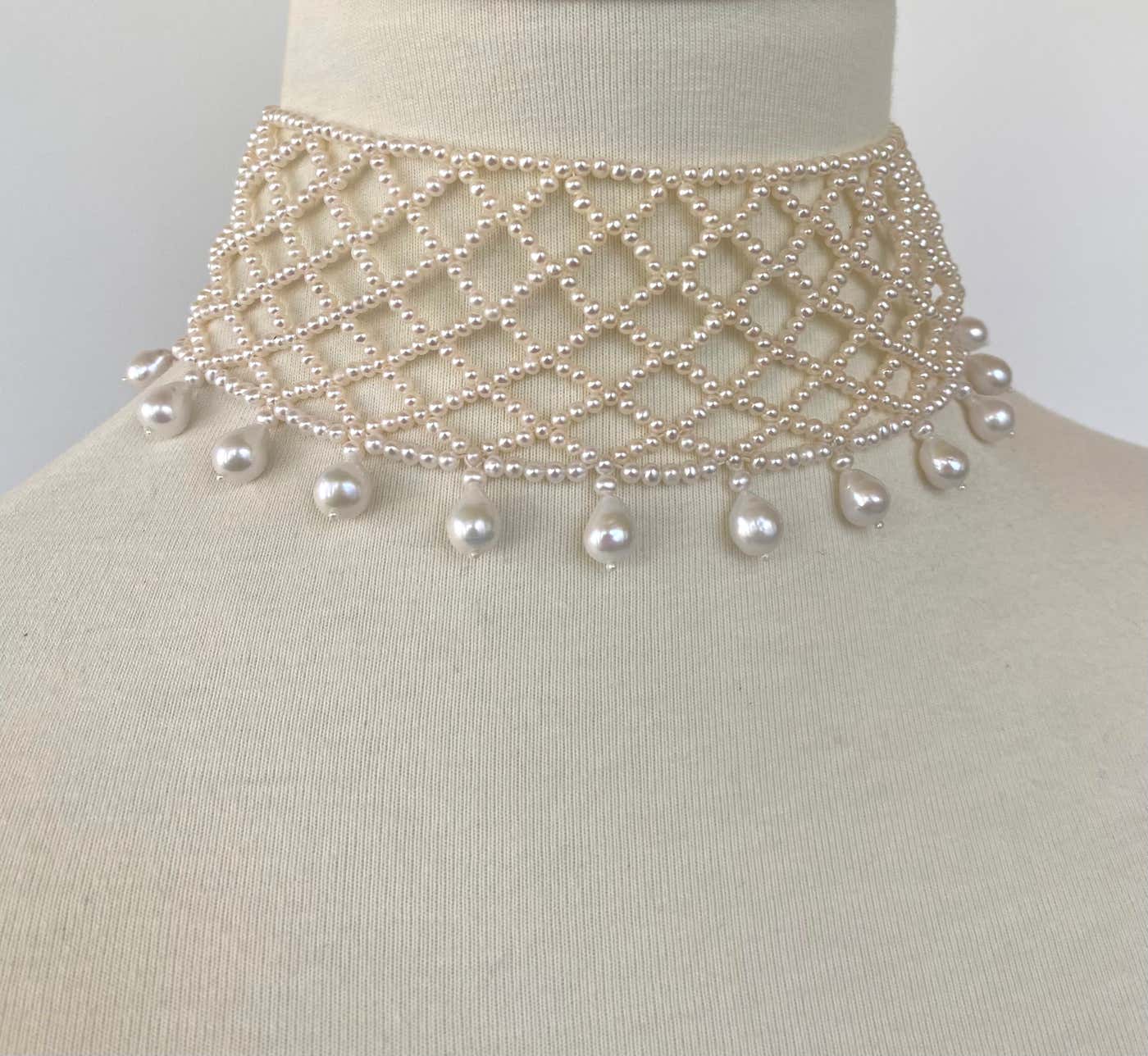 One Of A Kind Pearl Woven Choker with Rhodium Adjustable Clasp