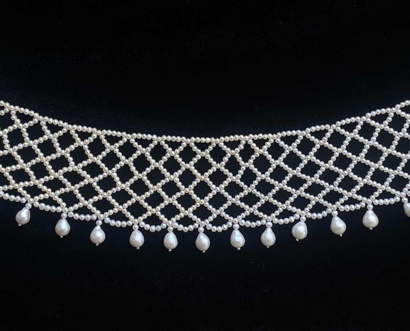 One Of A Kind Pearl Woven Choker with Rhodium Adjustable Clasp