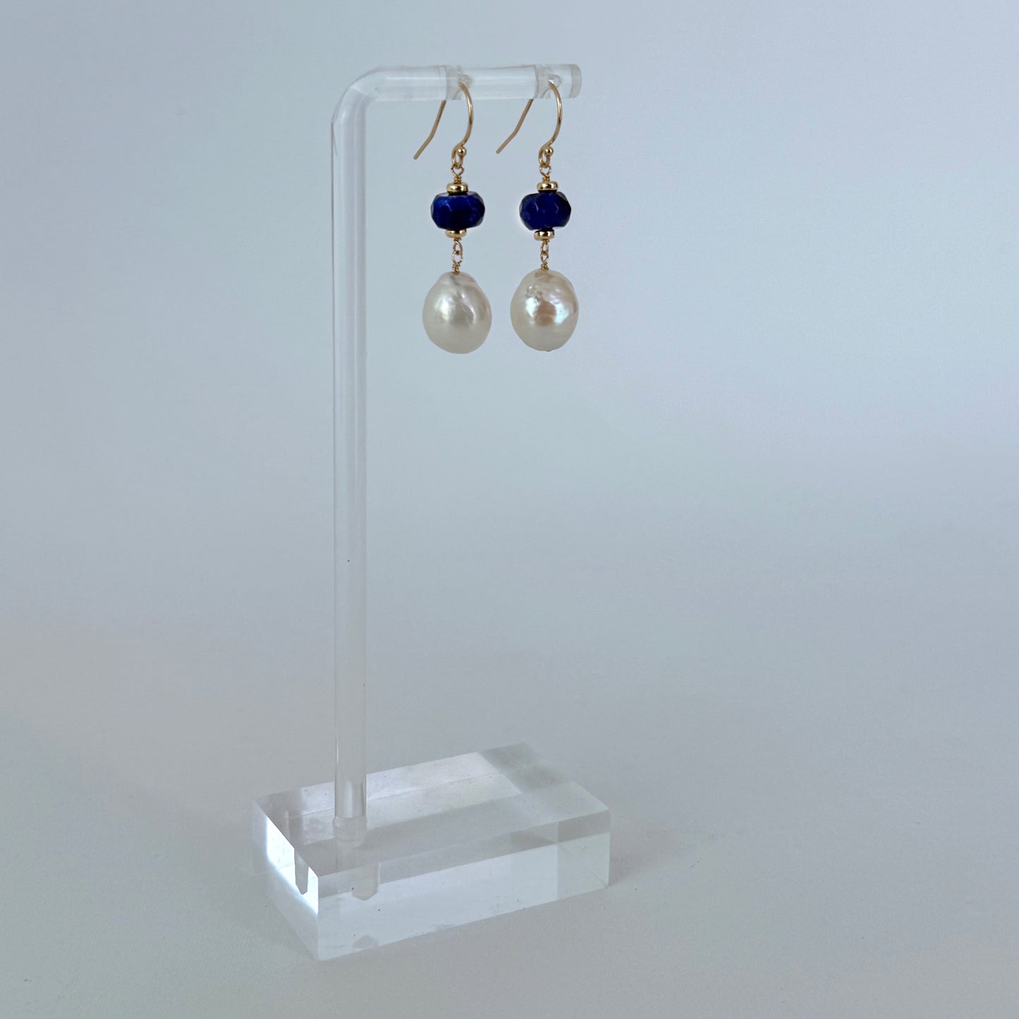 Lapis Lazuli, Pearl & Solid 14k Gold Earrings