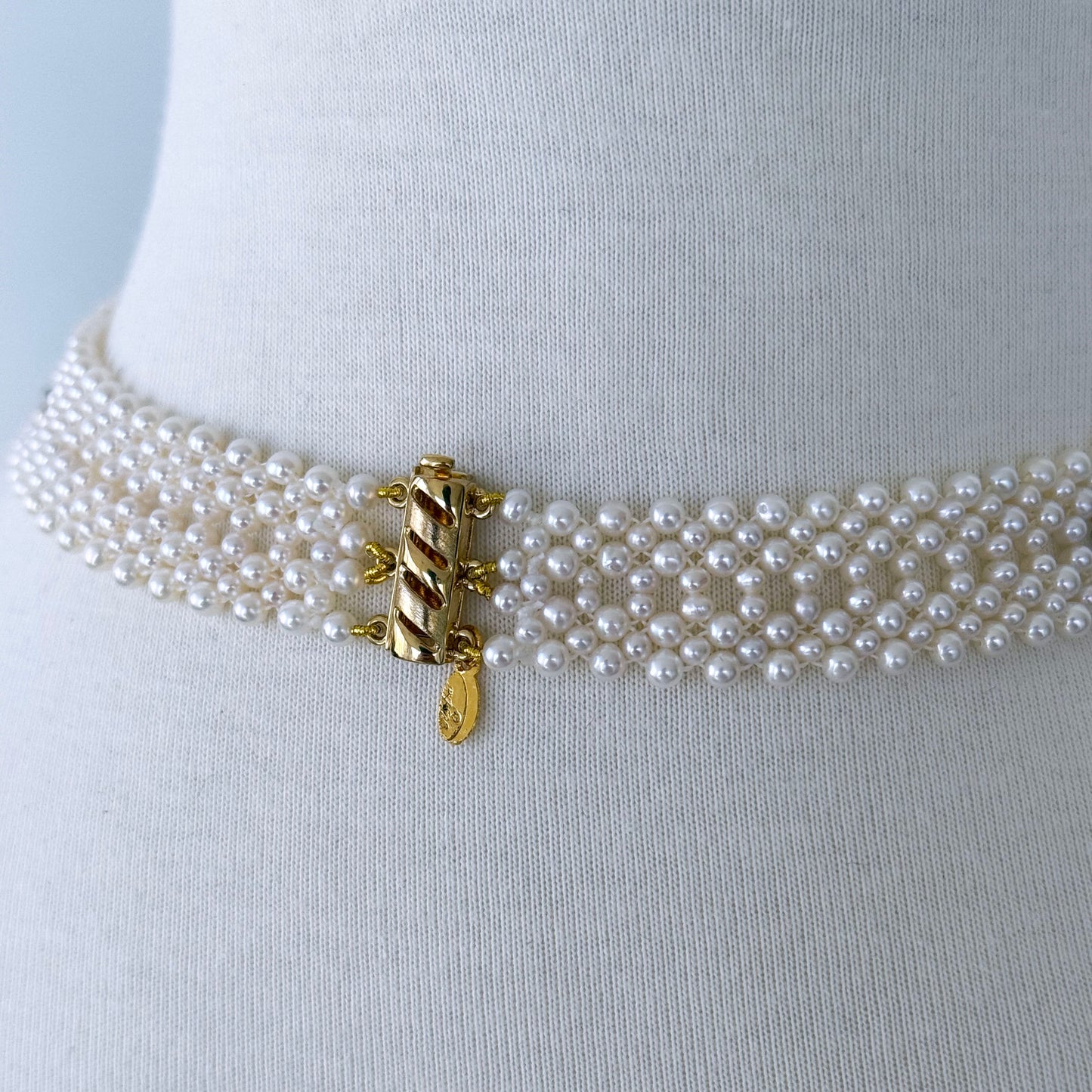 One Of A Kind Pearl Woven Necklace with Multi Stone Centerpiece