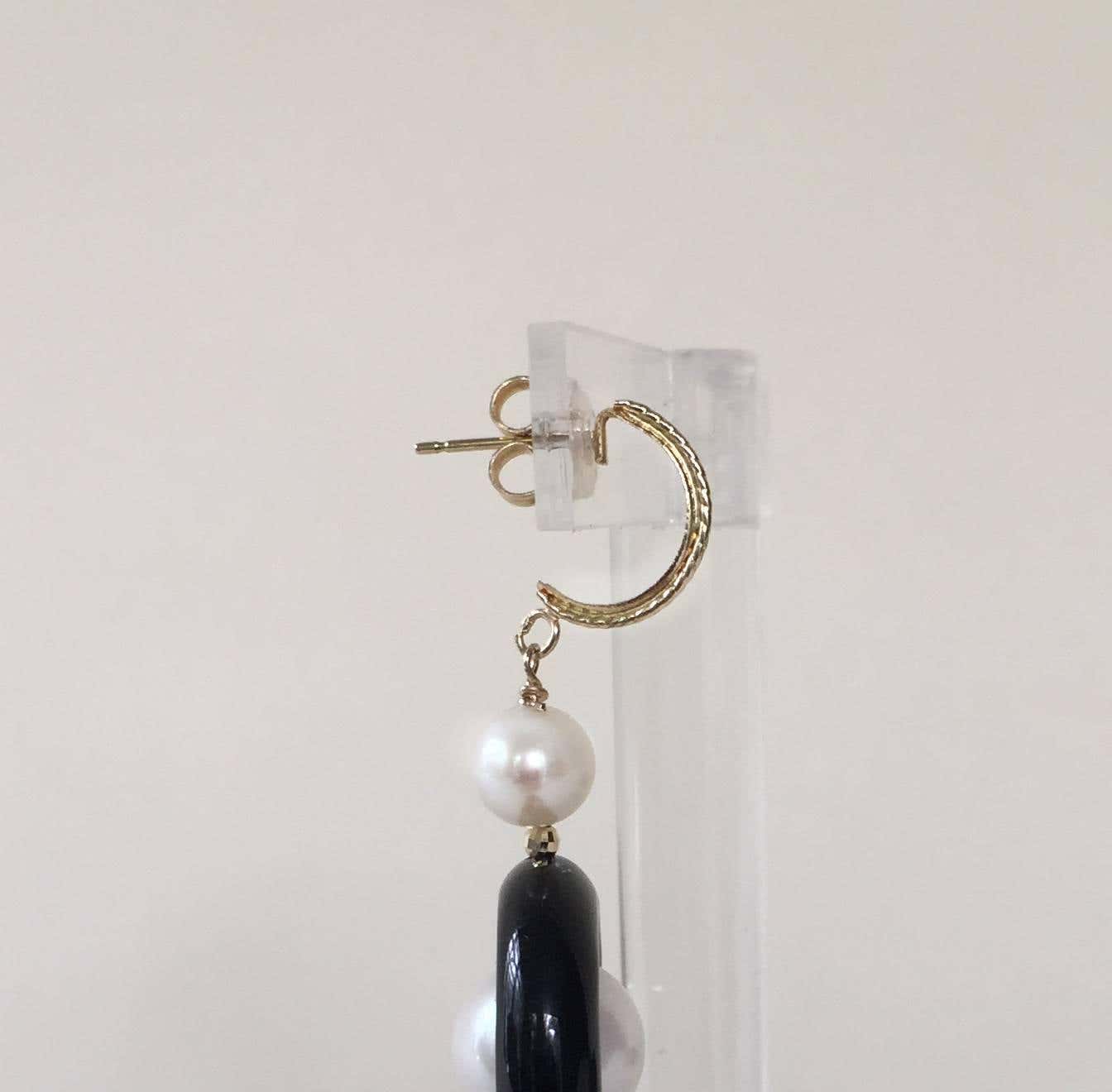 Pearl and Onyx Earrings with 14 Karat Yellow Gold Stud