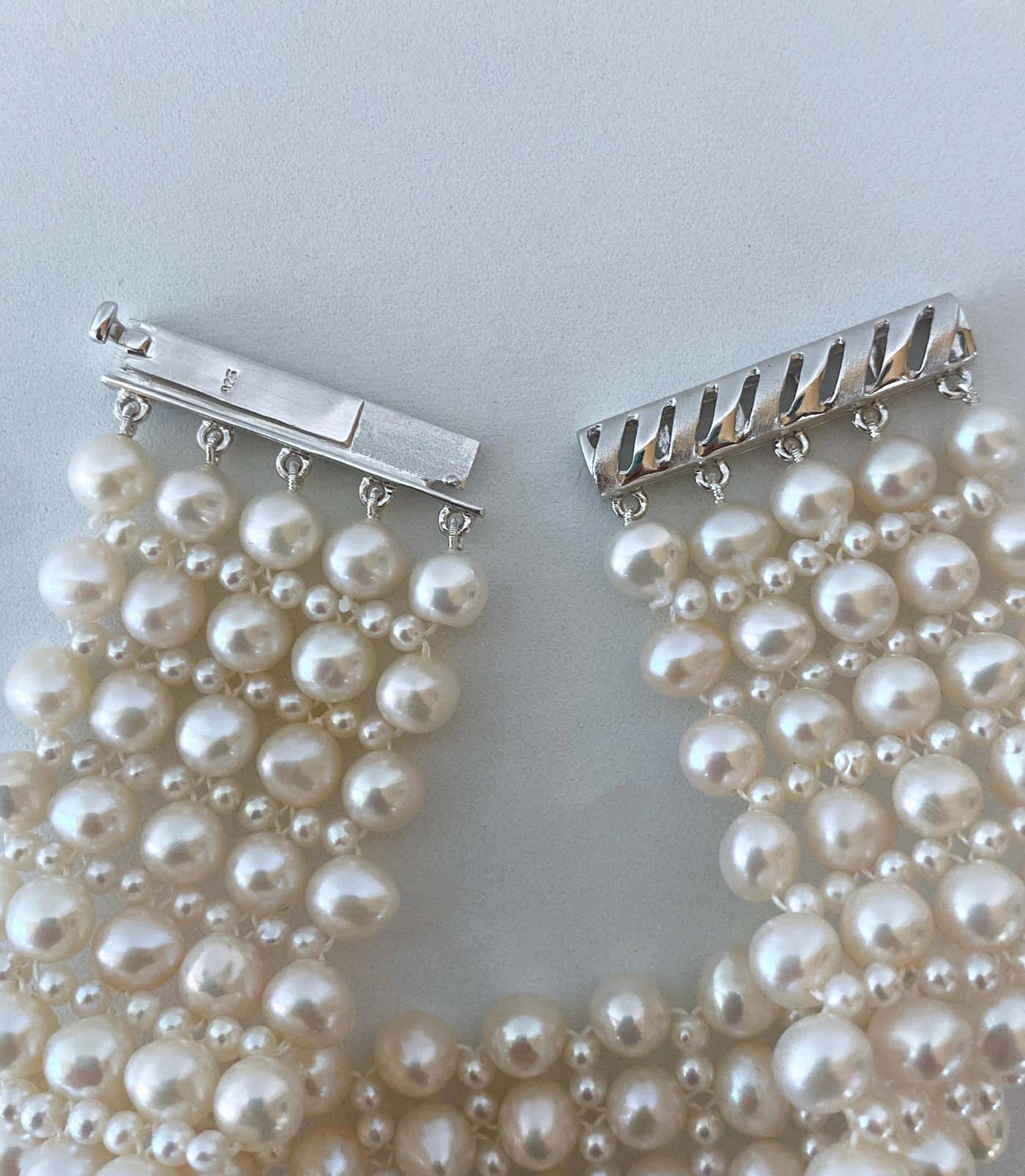 Woven Pearl Wedding Bracelet with Rhodium Plated Silver Clasp