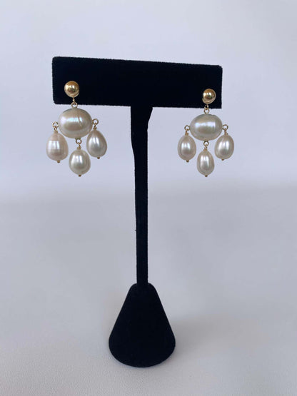 All Pearl Chandelier Earrings with 14k Yellow Gold