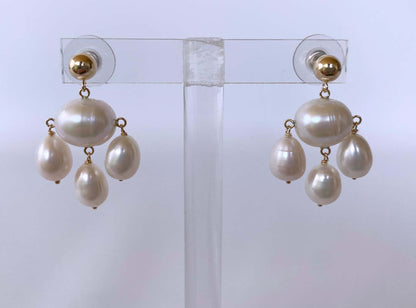 All Pearl Chandelier Earrings with 14k Yellow Gold