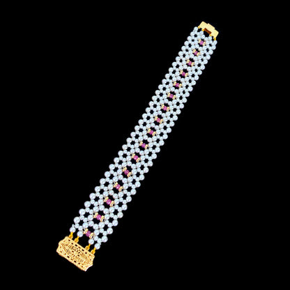 Woven Pearl Bracelet with Ruby & Solid 14k