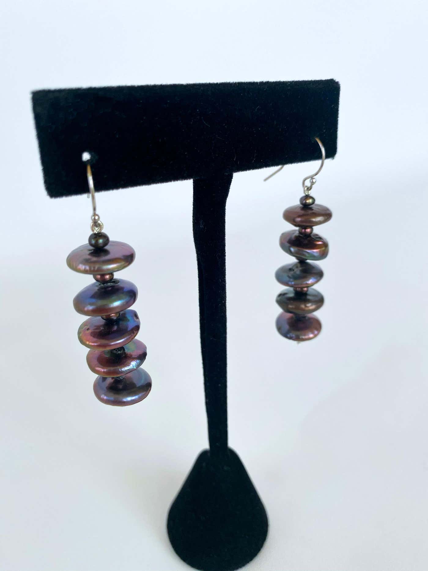 Flat Black Pearl Earrings with 14k Gold