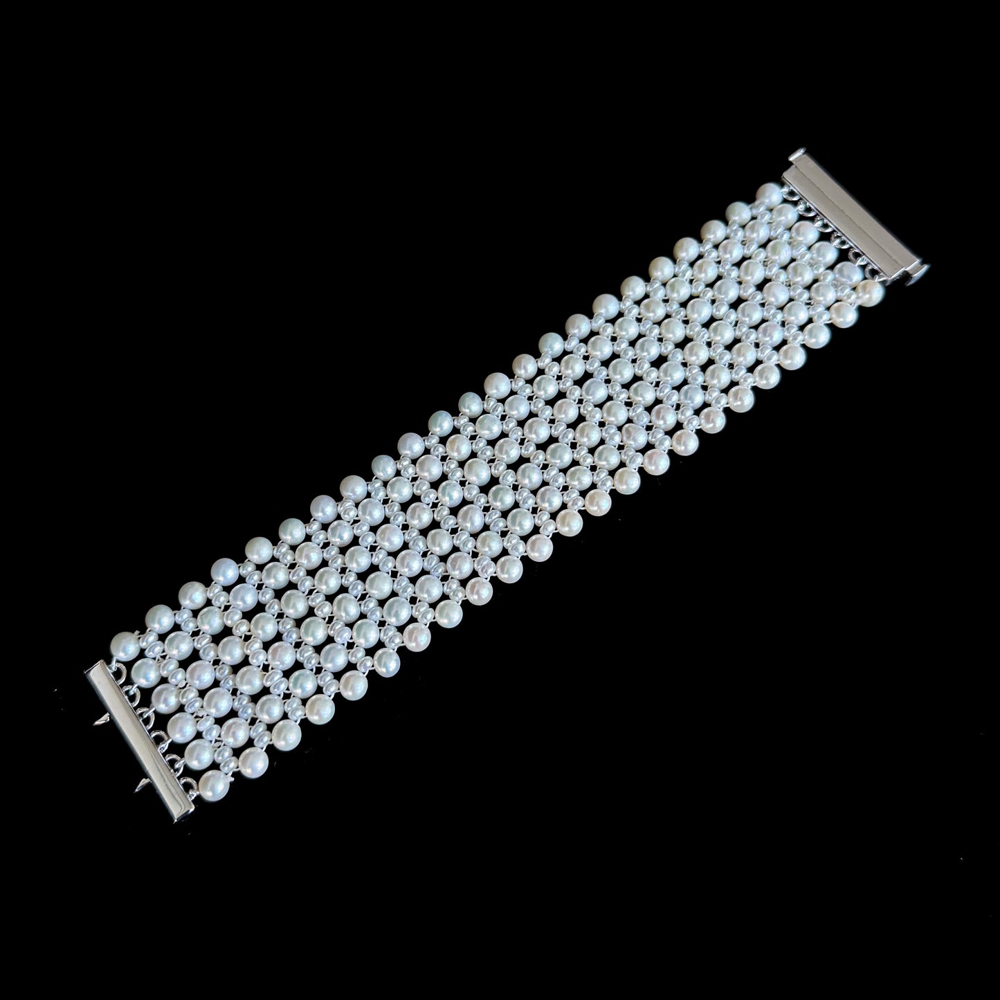 Bridal Pearl Woven Bracelet With Rhodium Plated Clasp