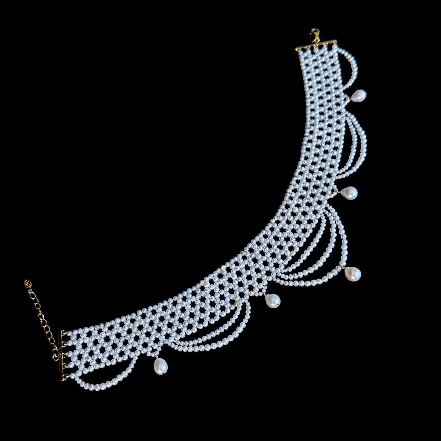 Draped Pearl Woven Choker with Adjustable Clasp