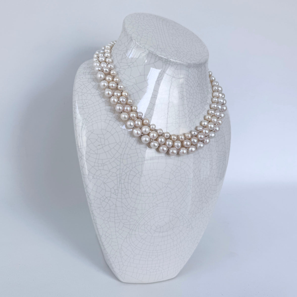 Pearl Woven Silver Necklace with Adjustable Clasp