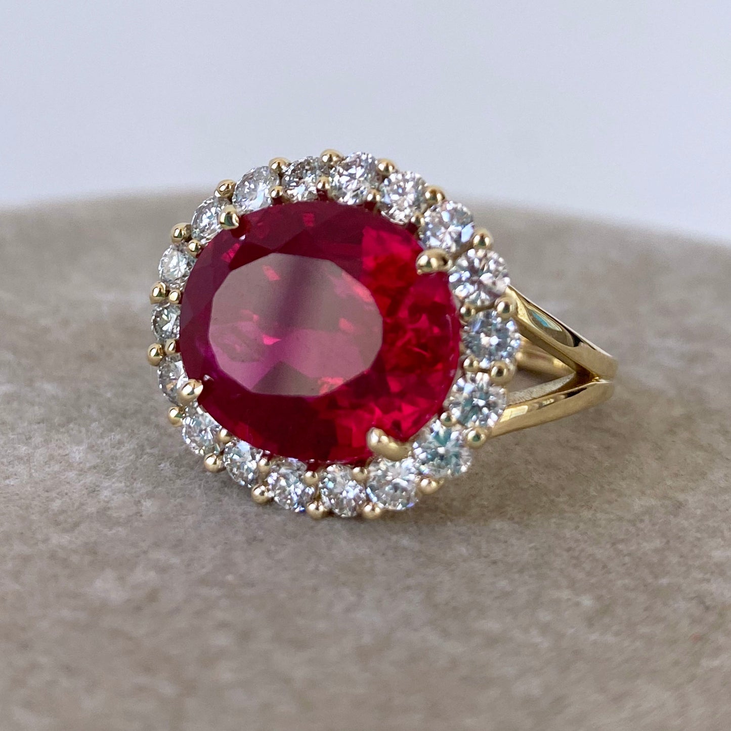 Ruby Ring with VS Diamonds & Solid 14k Yellow Gold