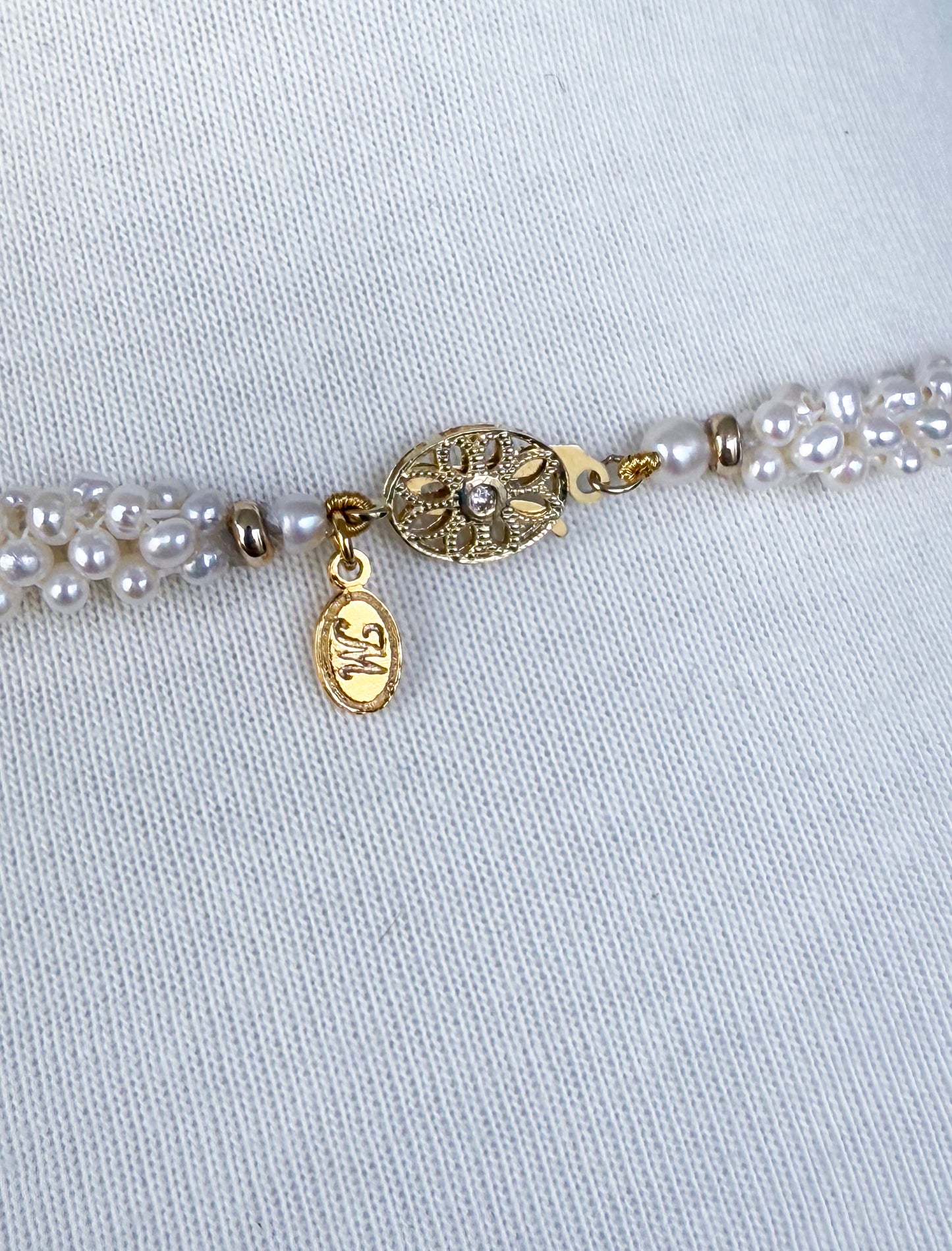 Woven Pearl Rope Sautoir with Ruby, Diamond & Solid 14k Yellow Gold Tassel