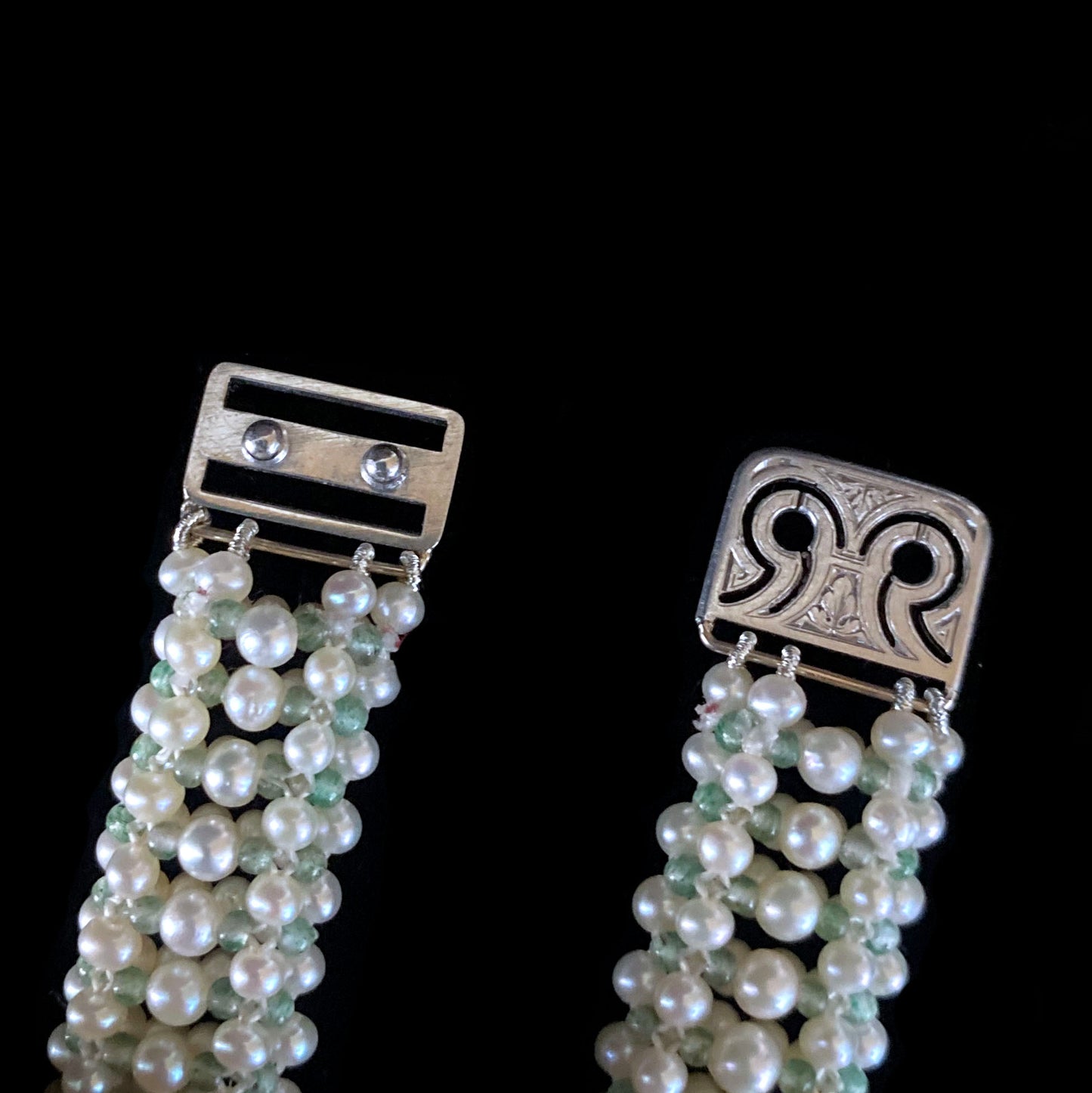 Antique Platinum Edwardian Diamond Encrusted Bracelet with Pearl & Enamel