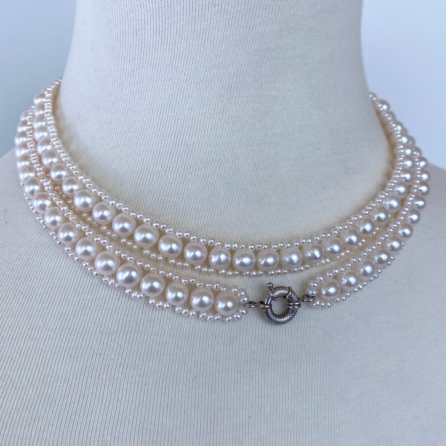 All Pearl Sautoir & Tassel with Diamond encruste solid 14k White Gold