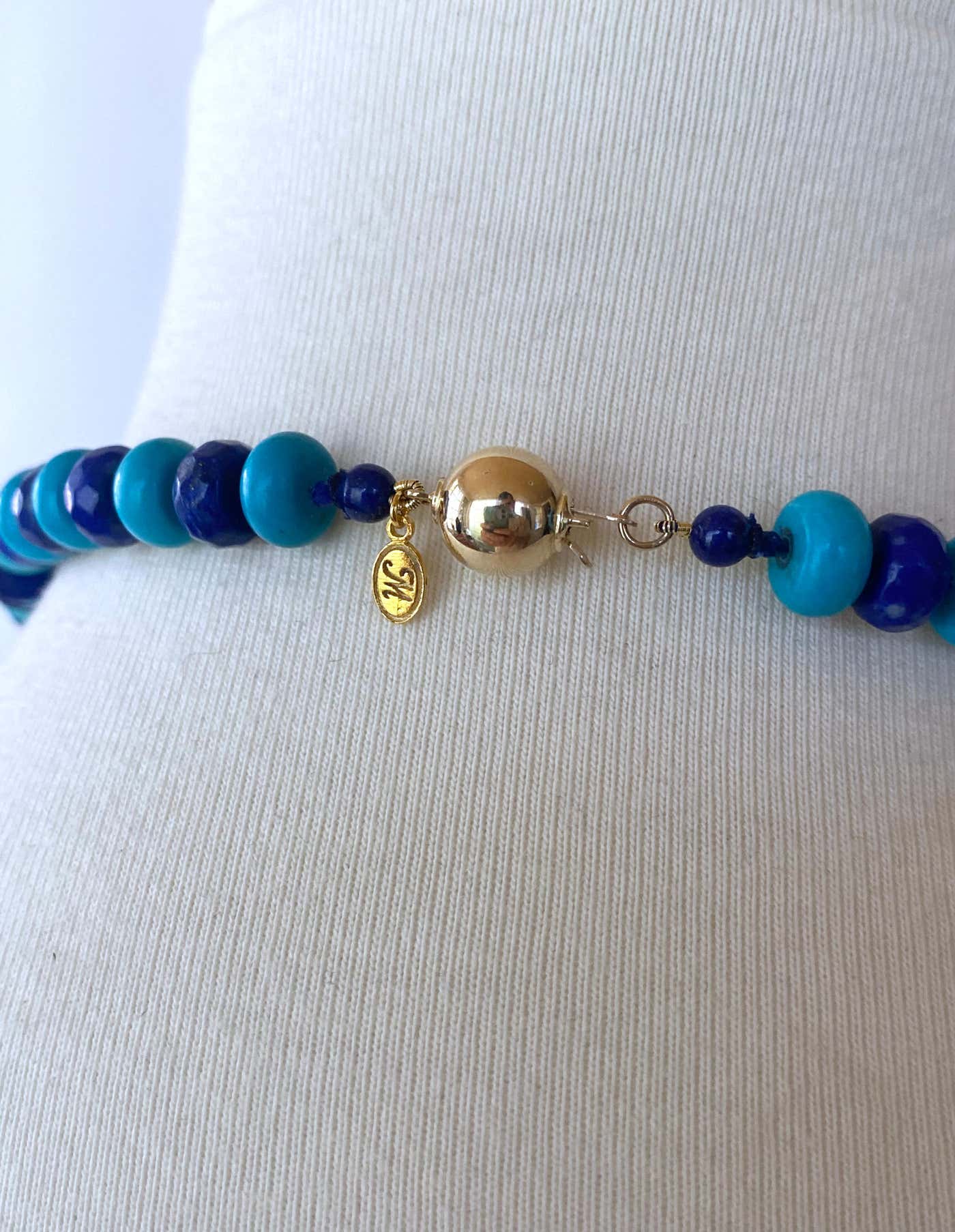 14k Yellow Gold, Turquoise & Lapis Lazuli Necklace